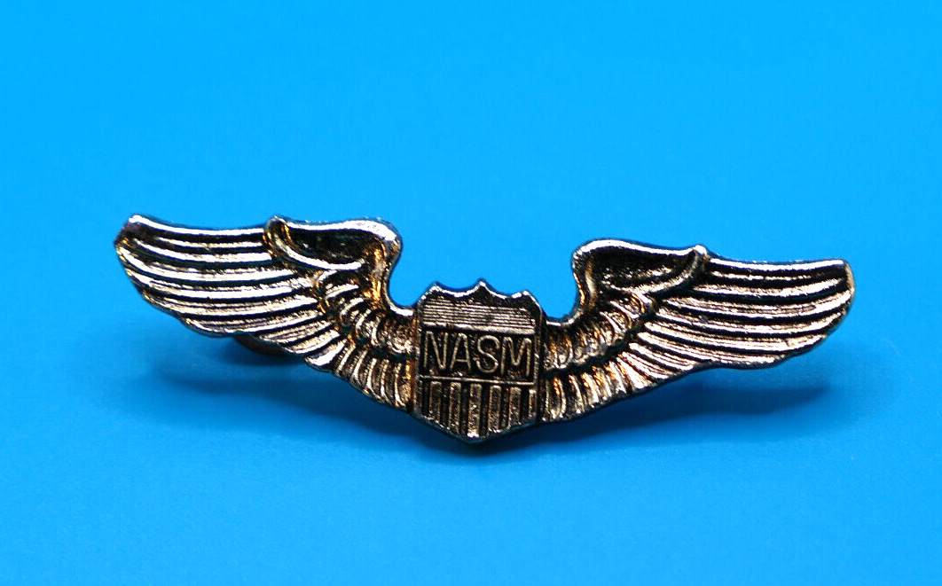 National Air Space Museum Wings Pin Badge Shield NASM Vintage Brass Tone Metal