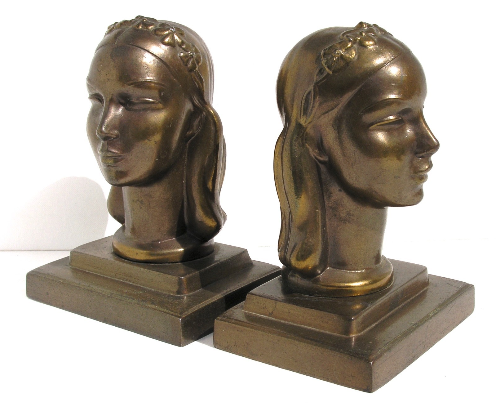 Vintage Frankart Art Deco Female Bust Bookends Vintage Frankart Art Deco Female Bust Bookends