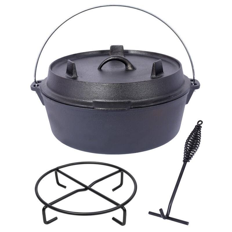 8 Quart Pre-Seasoned Cast Iron Dutch Oven With Skillet Lid, Camping Deep Pot 8 Quart Pre-Seasoned Cast Iron Dutch Oven With Skillet Lid, Camping Deep Pot