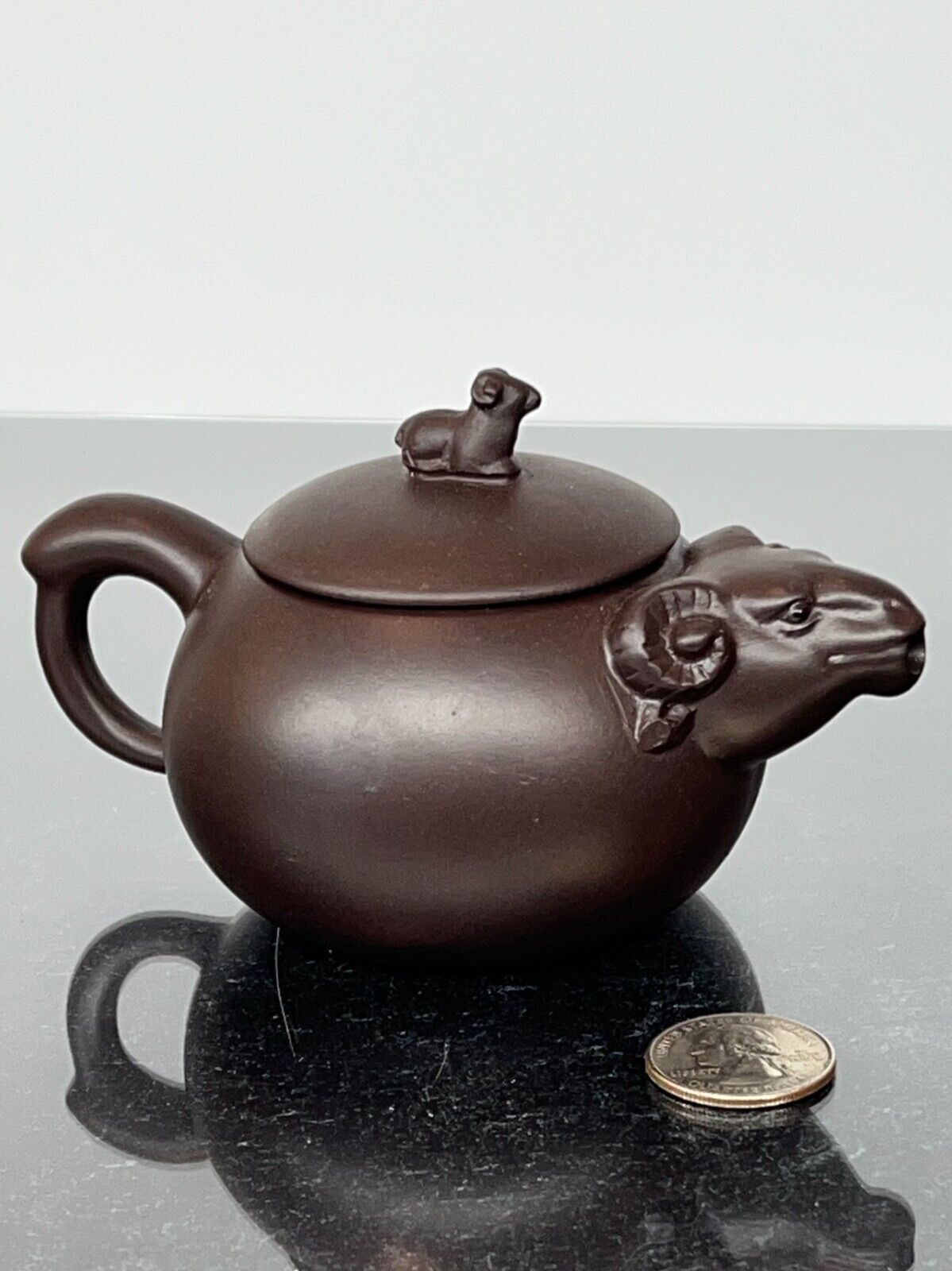 Chinese Yixing Zisha Pottery Purple Clay Handmade Zodiac Ram Teapot