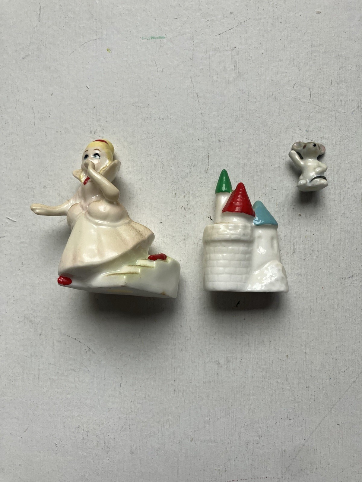 Vintage Miniature 3 Bone China Fairy Tale Cinderella Figurines By Bridge Japan