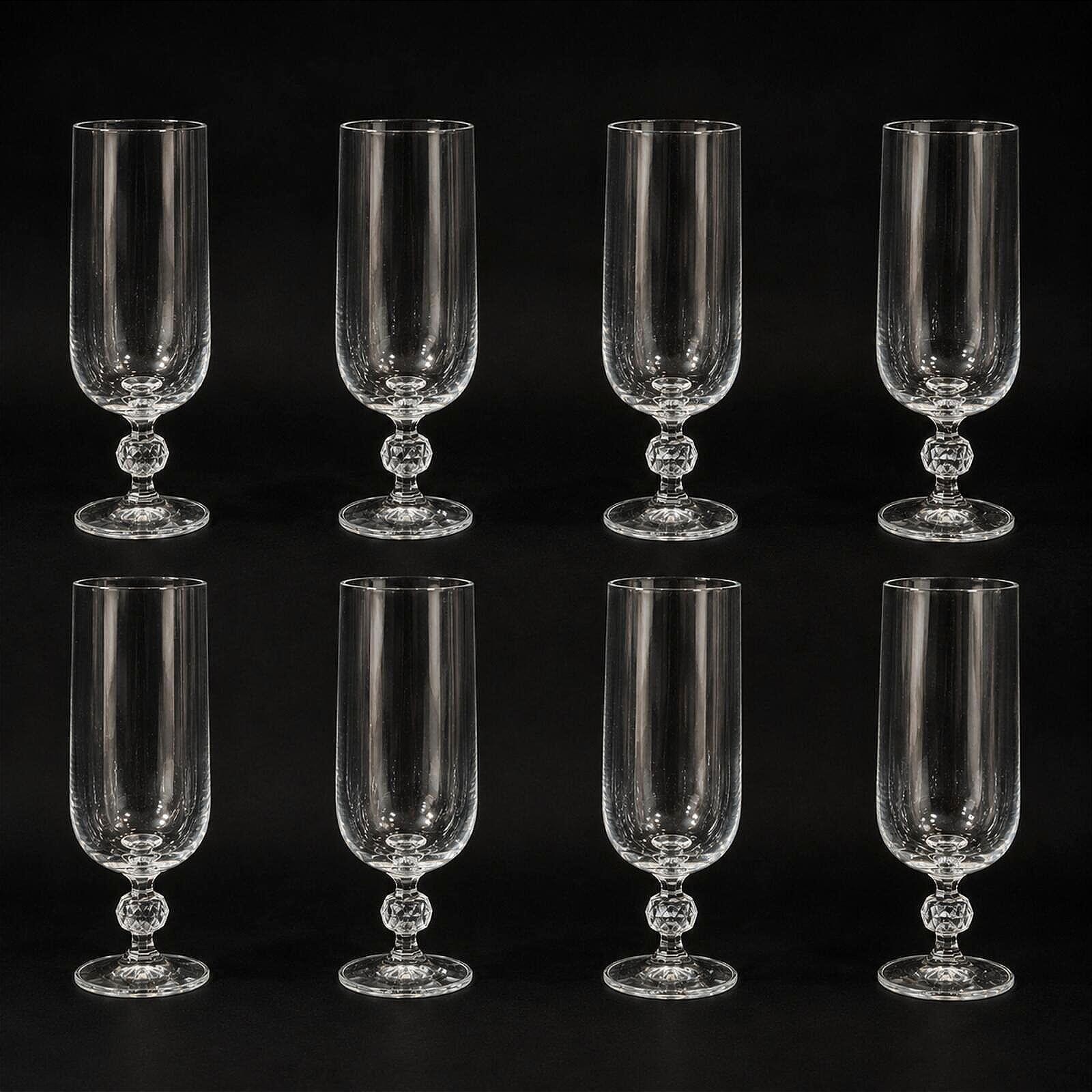 Vintage Claudia Bohemia Crystal Champagne Flutes Set of 8 - 6.5\