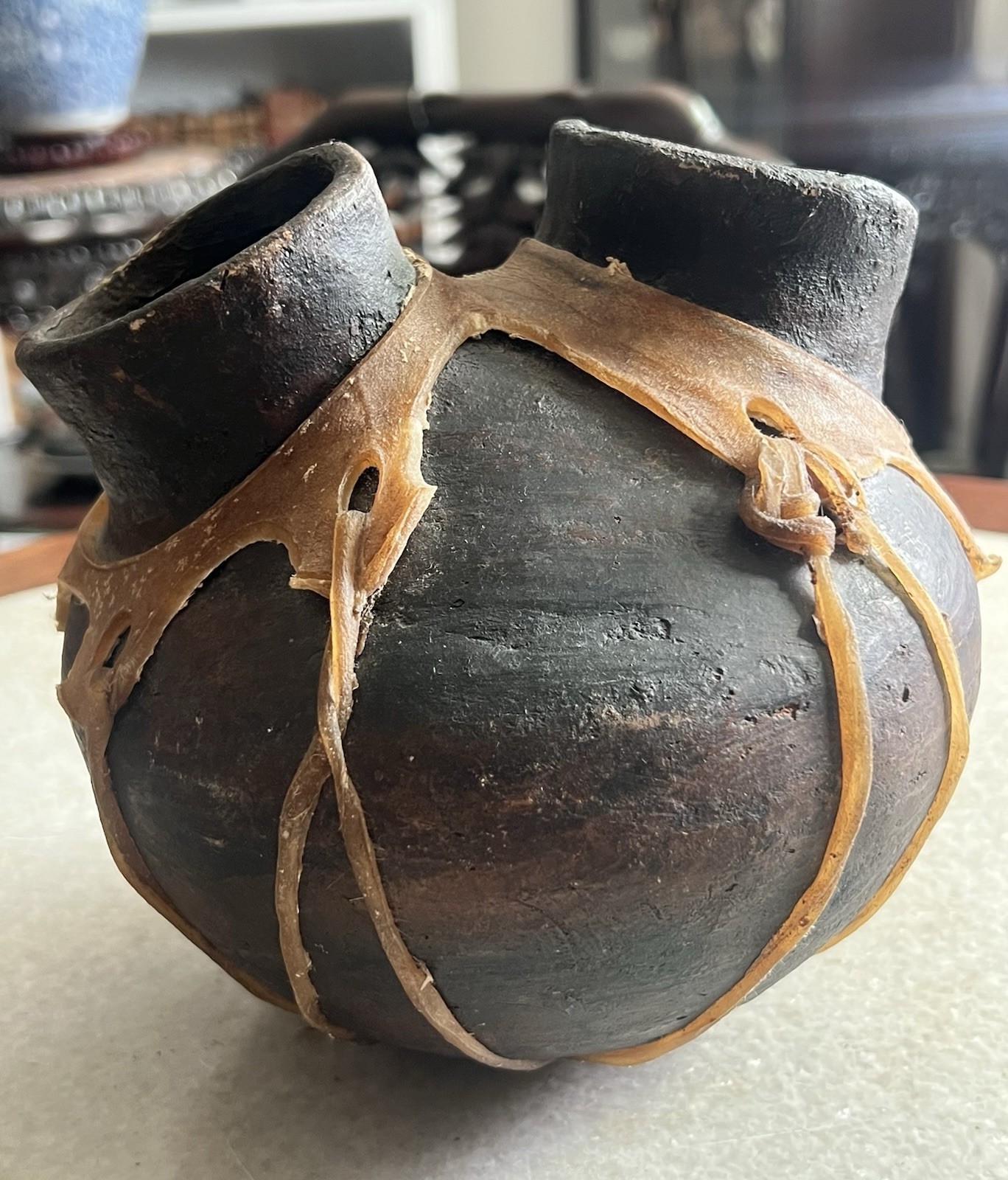 Vintage/Antique Tarahuma Mexican Pottery Jar With Rawhide Wrap Vintage/Antique Tarahuma Mexican Pottery Jar With Rawhide Wrap