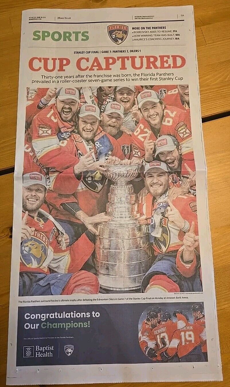 FLORIDA PANTHERS 2024 Stanley Cup Champion Newspaper Miami Herald Sports Section