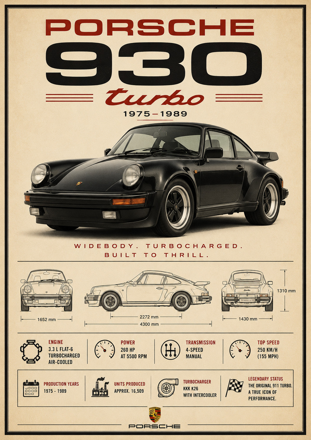 Porsche 930 Turbo Poster Classic 911 Turbo Wall Art 13x19 Print Poster