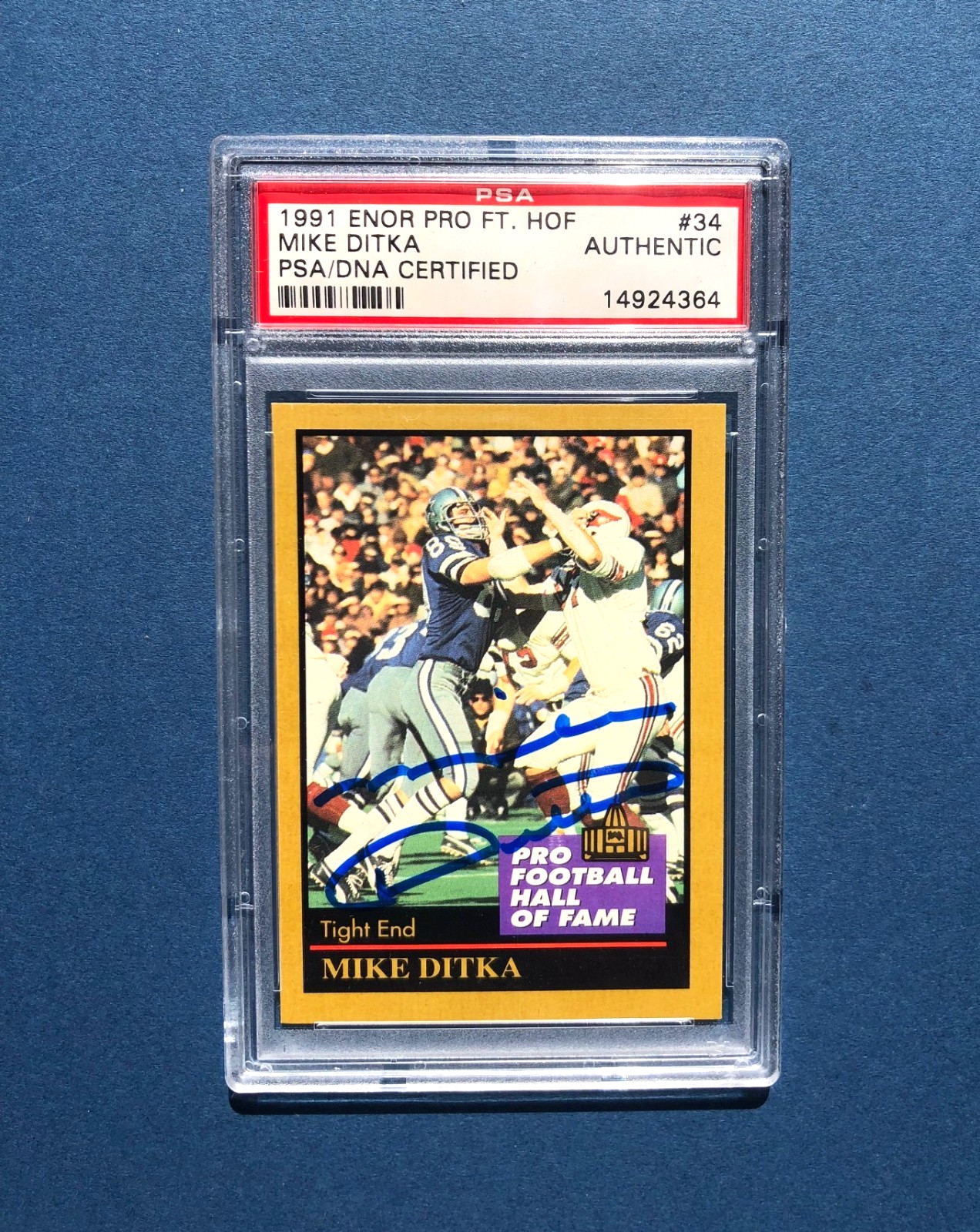 Mike Ditka 1991 ENOR Pro Football H.O.F. card autographed #34 PSA/DNA Cert 1/3 Mike Ditka 1991 ENOR Pro Football H.O.F. card autographed #34 PSA/DNA Cert 1/3