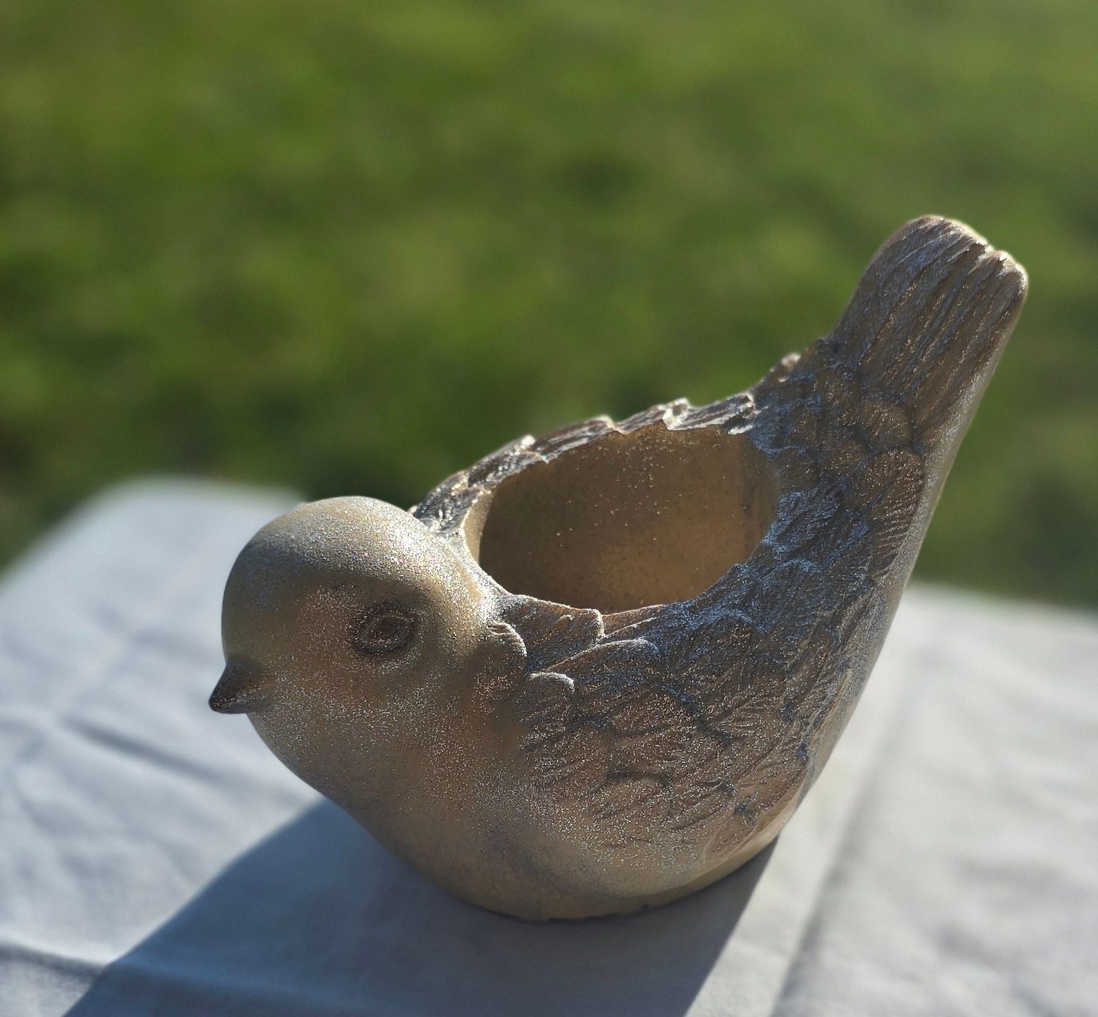 Distressed Resin Bird Small Planter and Candle Holder