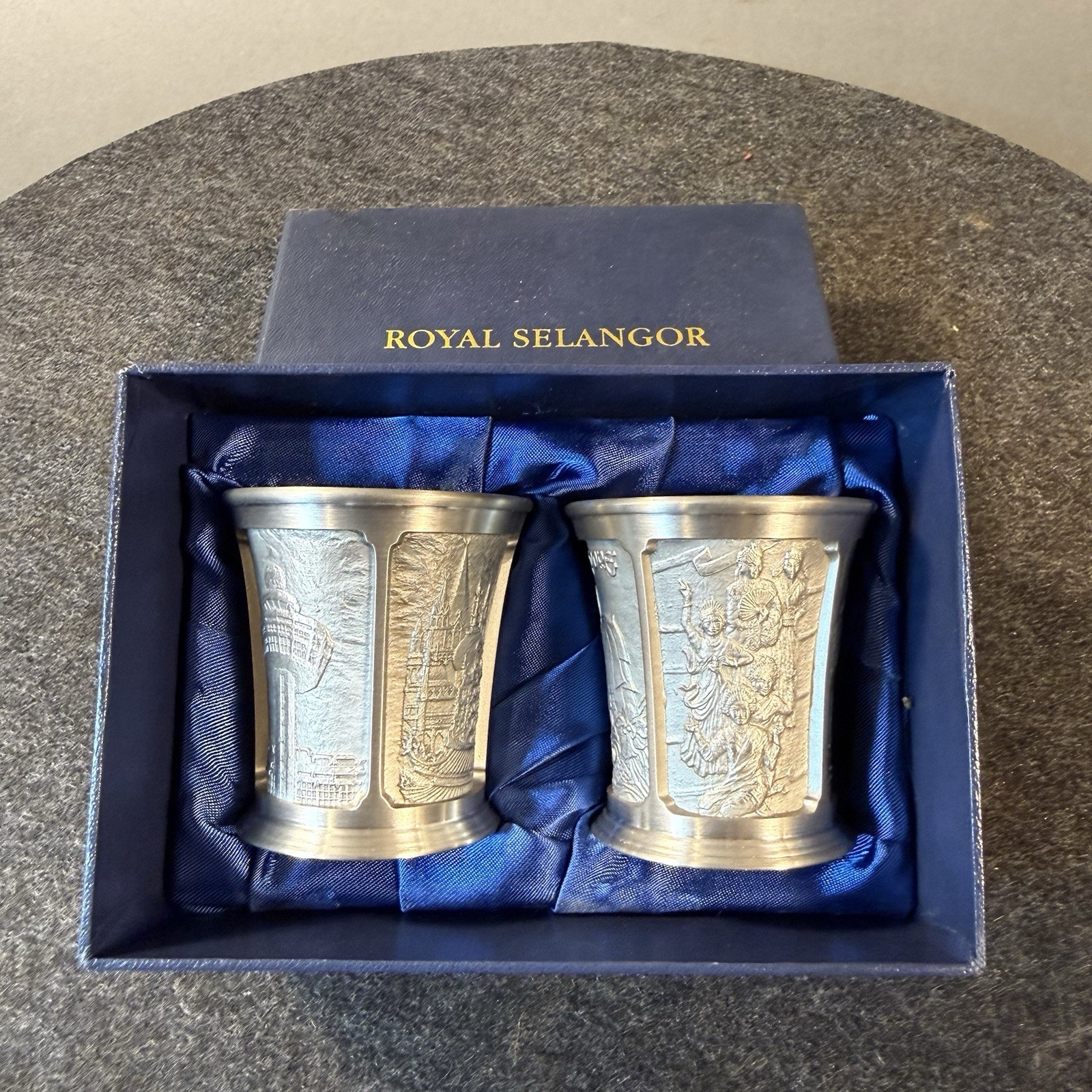 Vintage Singapore Royal Selangor Pewter Shot Glasses USED - set of 2