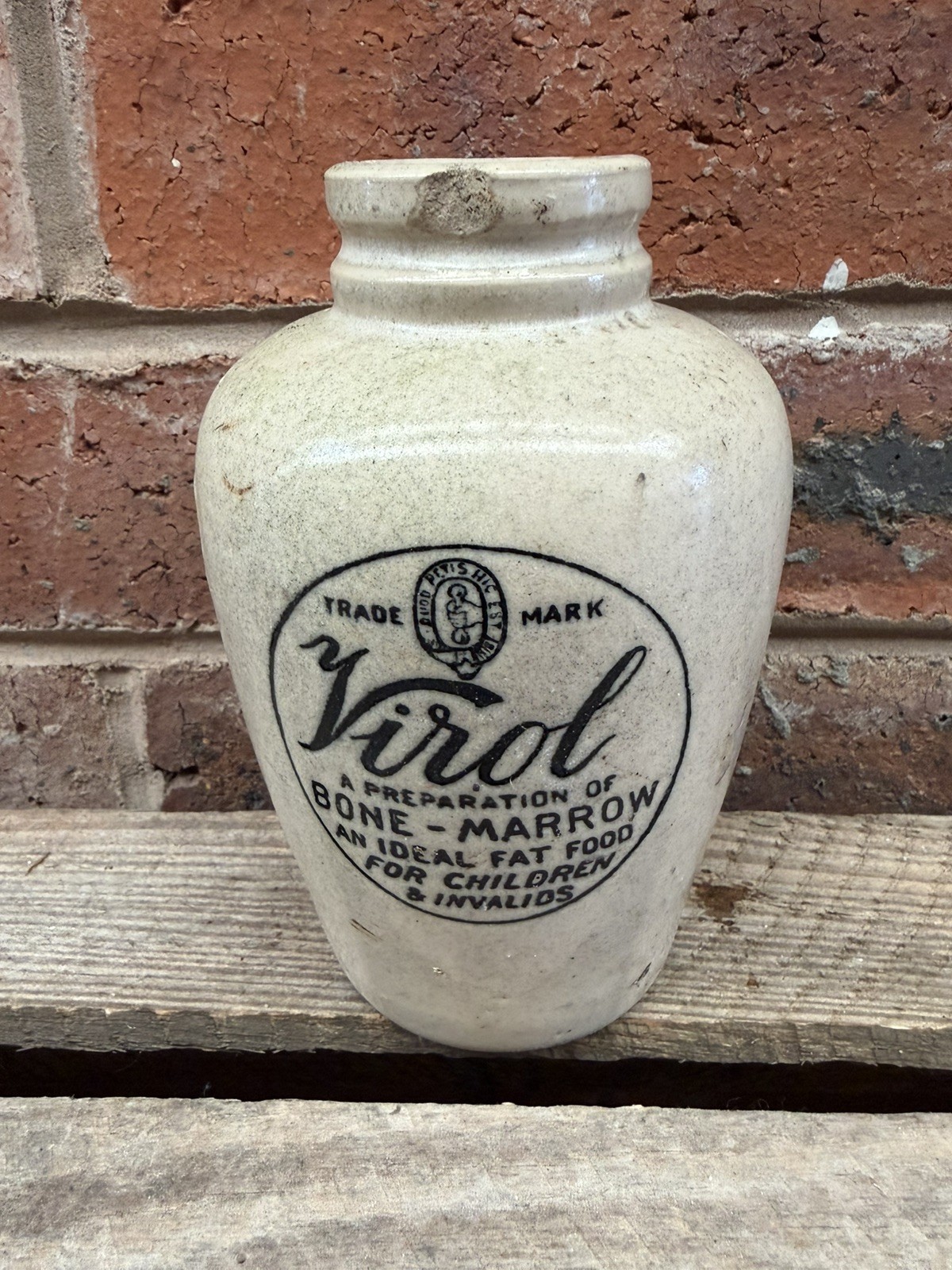 Antique Virol Stoneware Jar Bone Marrow Advertising Food For Children & Invalids