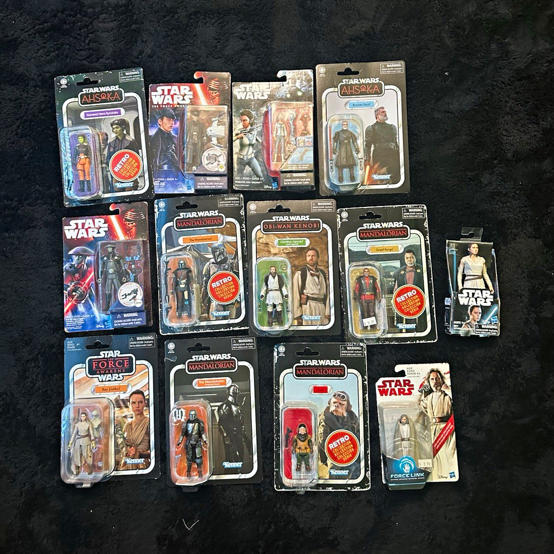 Kenner Star Wars Retro Collection Figure Lot: Ahsoka, Mandalorian, Obi-Wan