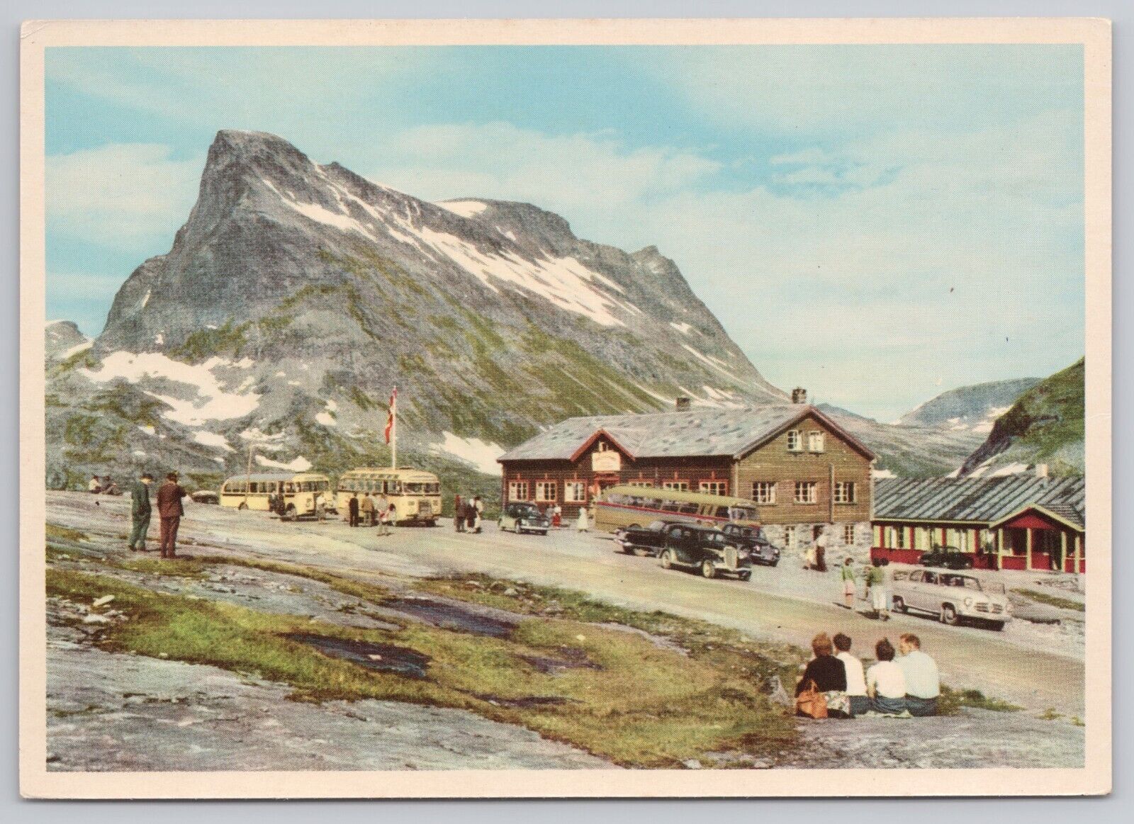 Romsdal Norway, Trollstigheimen, Old Buses and Cars, Vintage Postcard