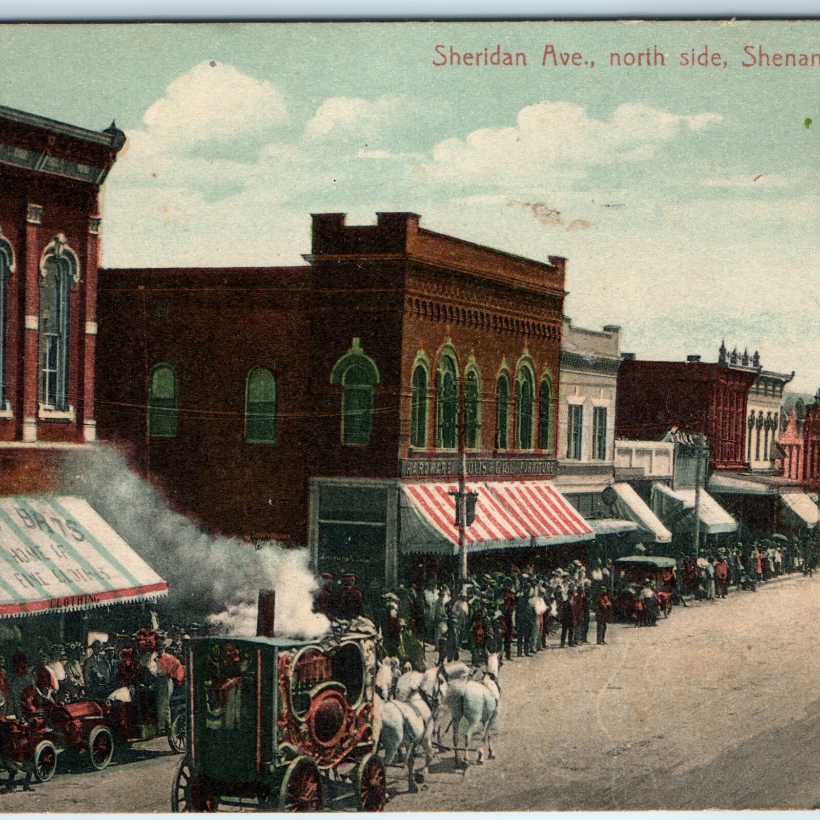 c1910s Shenandoah IA Sheridan Ave Parade Postcard Steam Carriage Horse Buggy