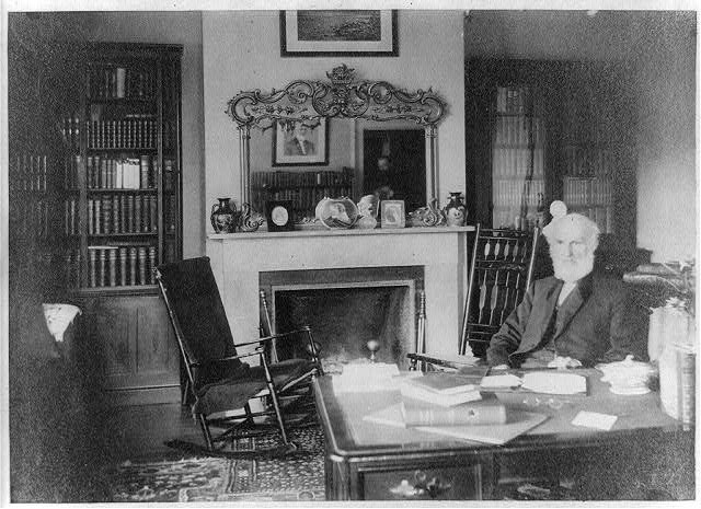 Photo:John Greenleaf Whittier 1890 Study Interior Fireplace Portrait