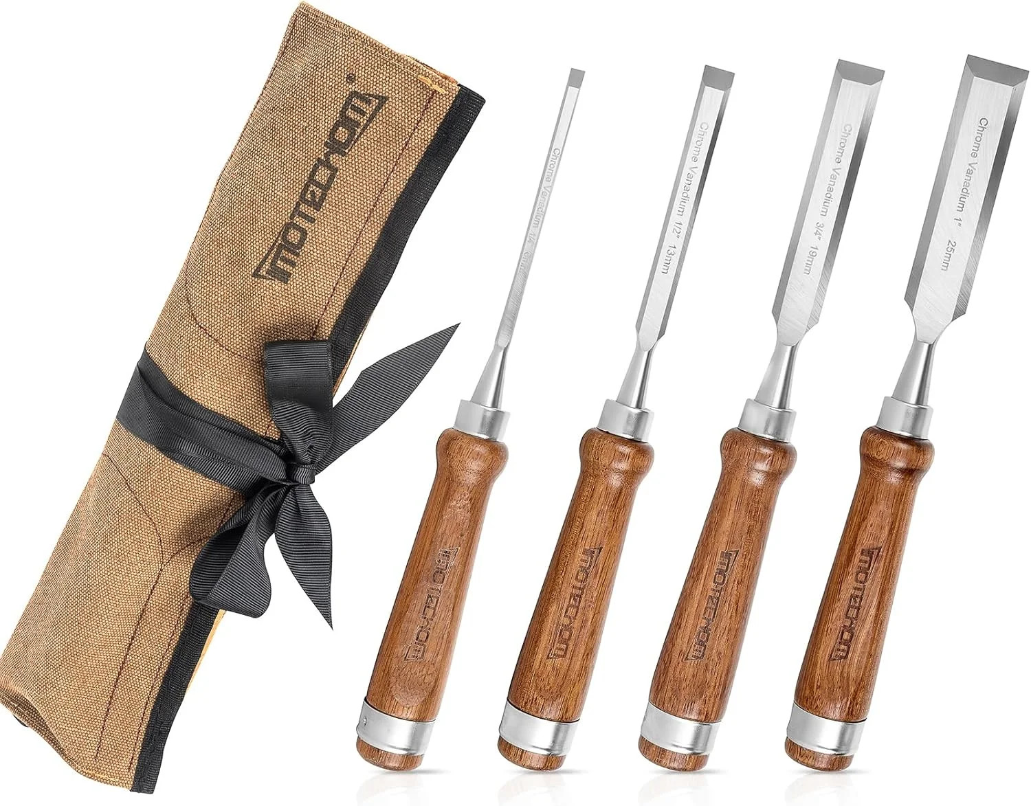 4-Pieces Woodworking Wood Chisel Set with Canvas Bag, Razor Sharp CR-V 60 Steel