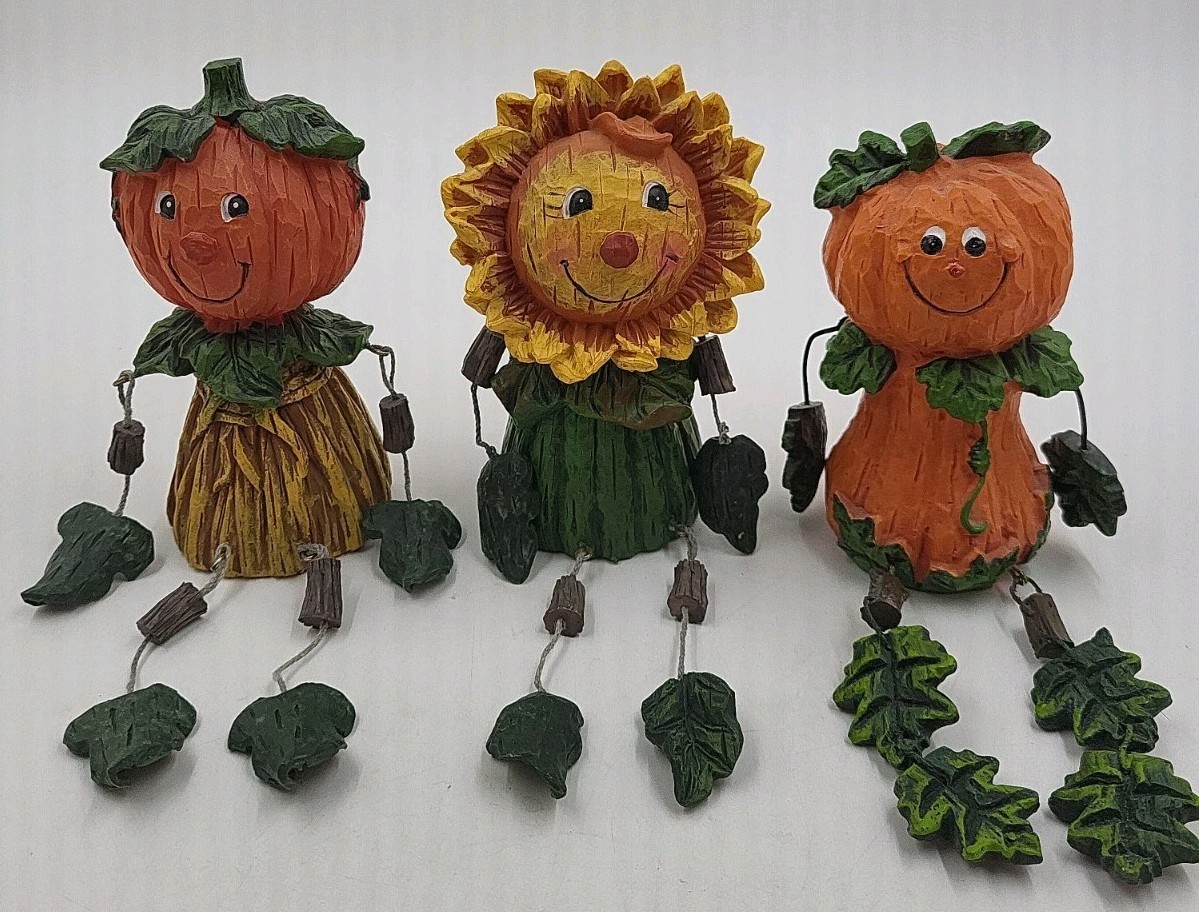 Vintage ANTHROPOMORPHIC JOINTED FACE SHELF SITTERS PUMPKIN & Sunflower Vintage ANTHROPOMORPHIC JOINTED FACE SHELF SITTERS PUMPKIN & Sunflower
