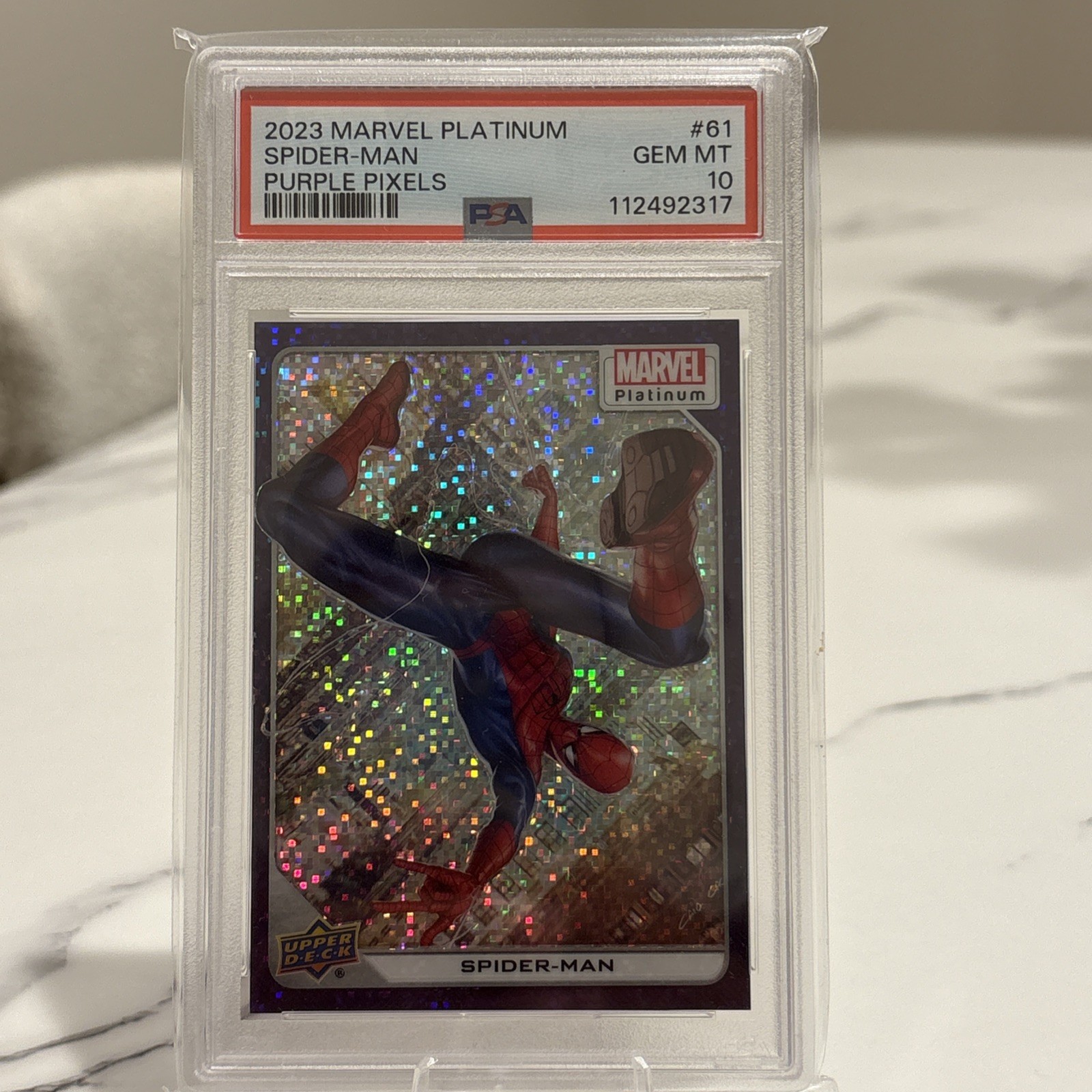Upper Deck 2023 Marvel Platinum Spider-Man #61 Purple Pixels /35 PSA 10