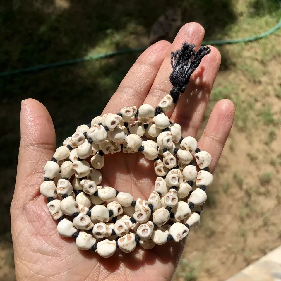 Goddess KALI Nar Mund Mala ROSARY Carved Skull 108+1 Prayer Beads 8mm size