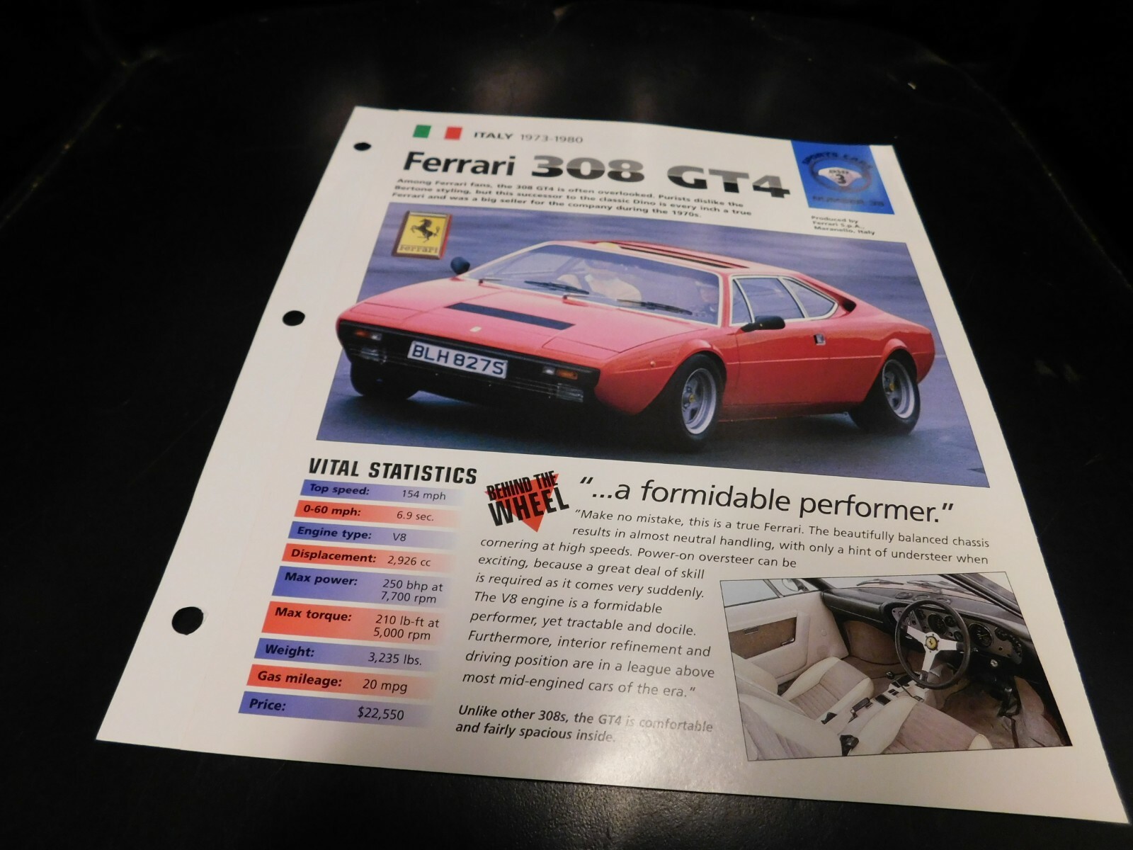 1973-1980 Ferrari 308 GT4 Spec Sheet Brochure Photo Poster 74 75 76 77 78 79