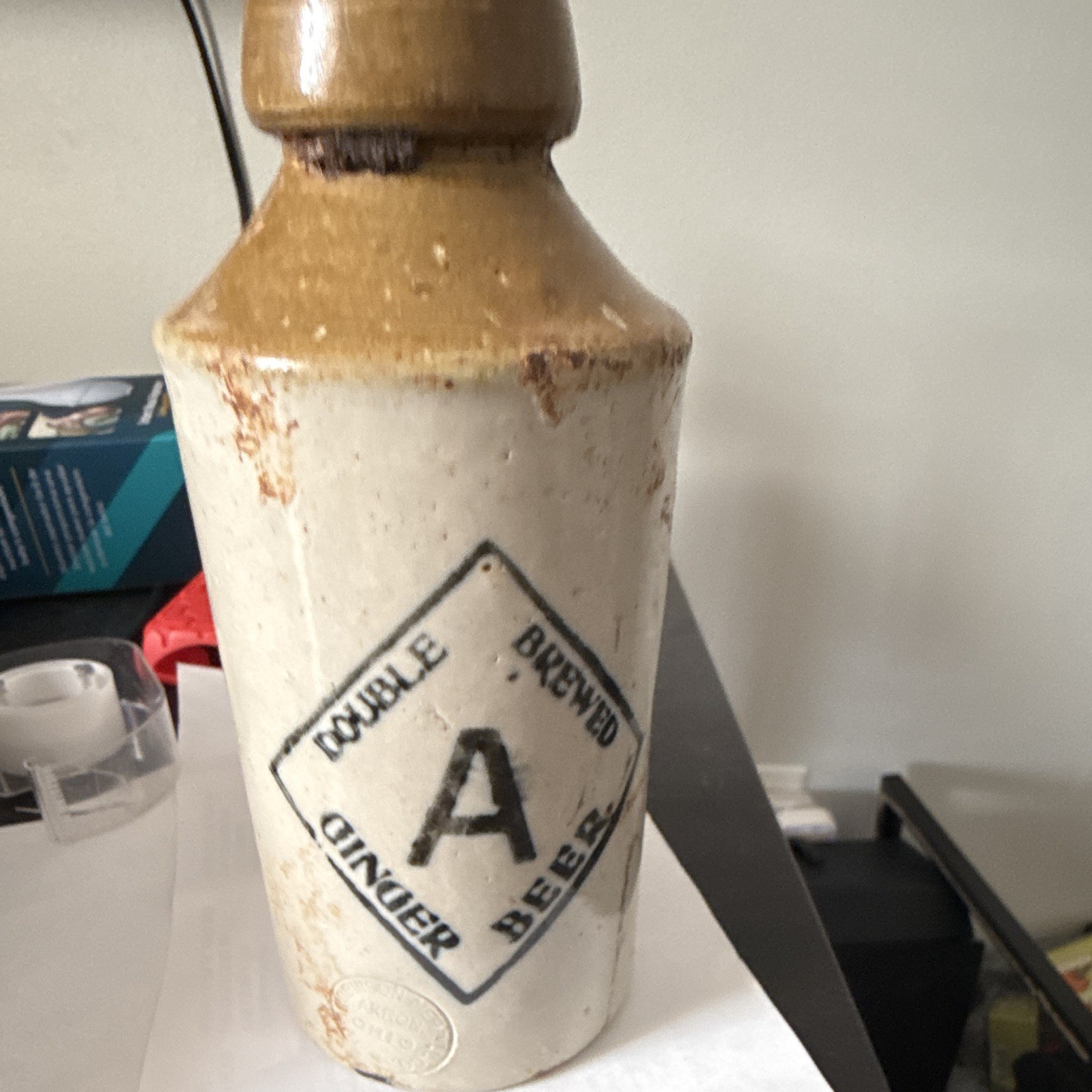 Vintage Double Brewed Ginger Beer Akron Ohio The Robinson Merrill Co. Stamped 