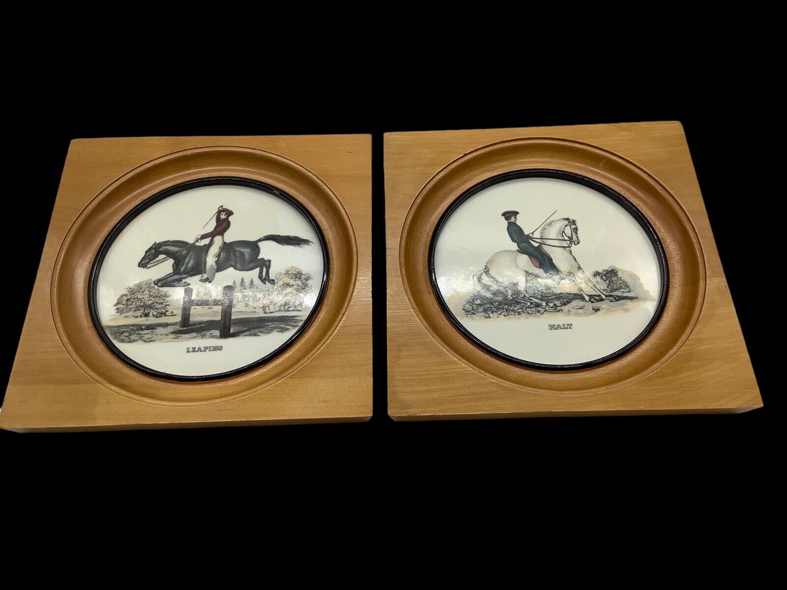 Vintage Equestrian Hyalyn Plates, Leaping and Halt