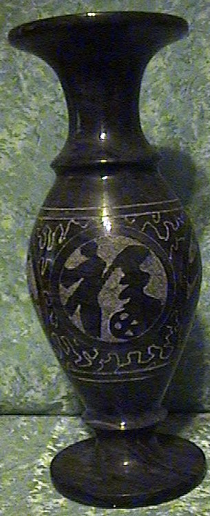 VINTAGE  FENG SHUI DARK GRAY ETCHED MARBLE VASE  CHINESE GOOD LUCK SYMBOLS