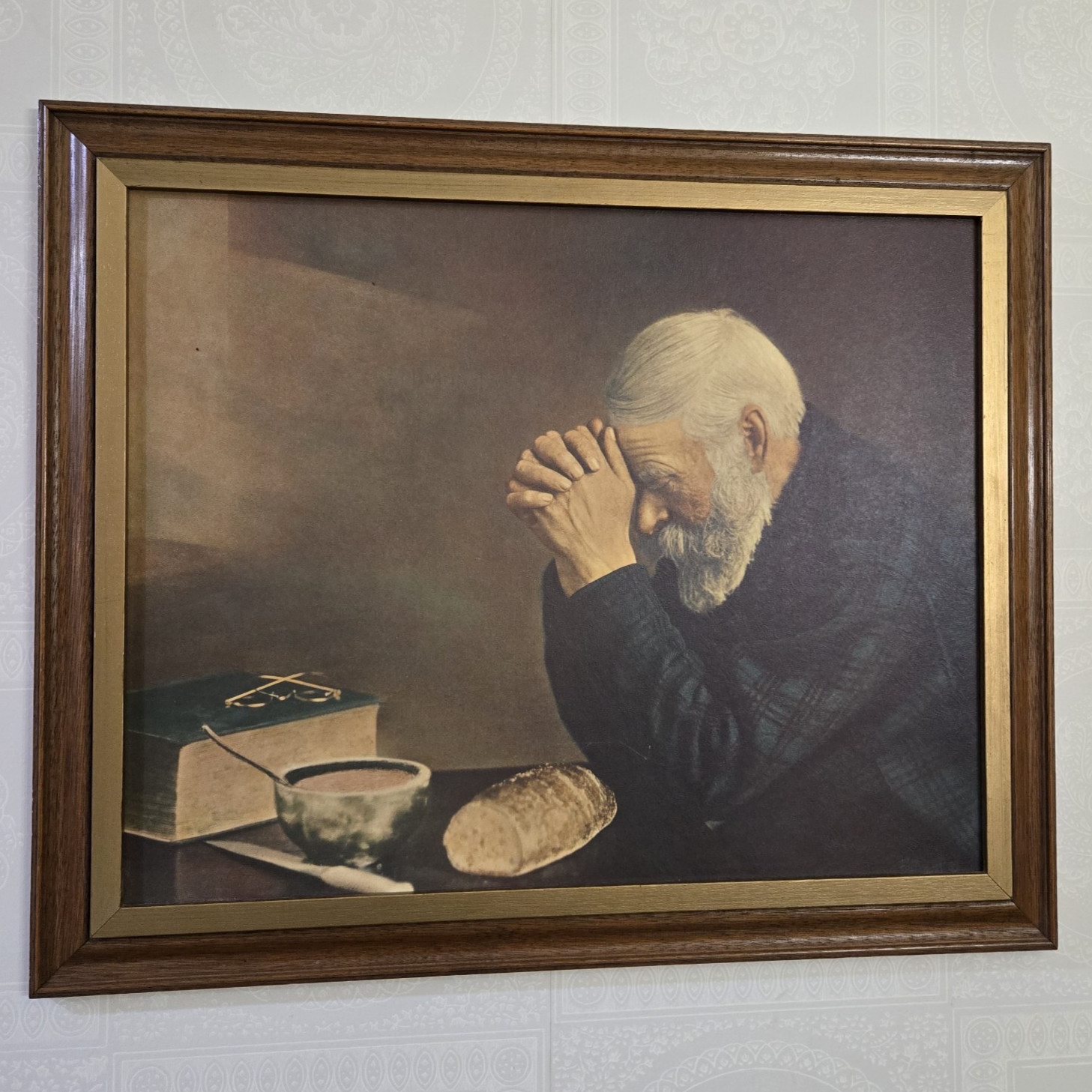 Vintage GRACE Old Man Praying Framed Print 23\
