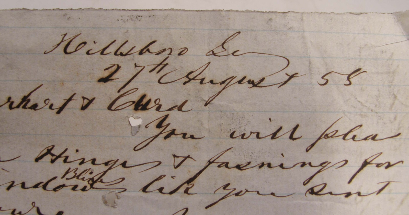 ANTIQUE 1858 LETTER WILEY PEDDY HILLSBORO GEORGIA JASPER COUNTY