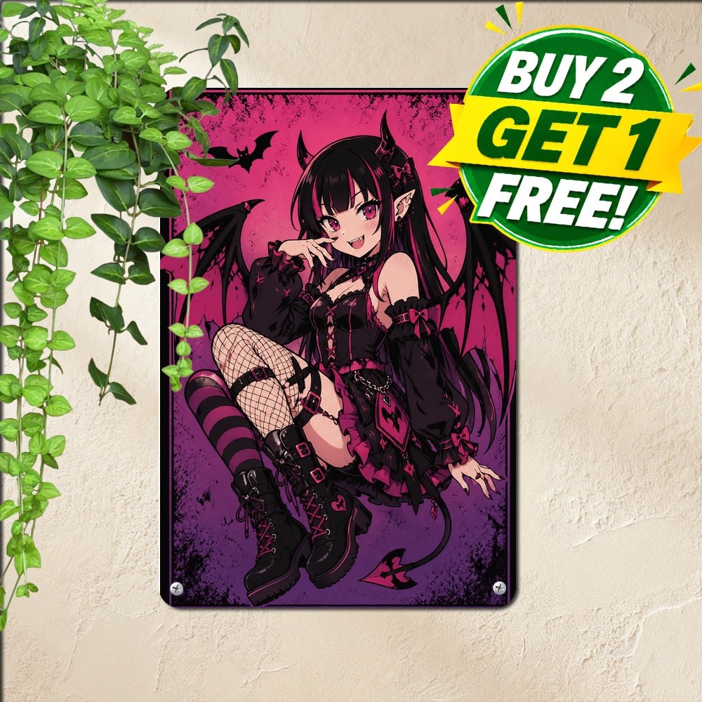 Anime Style Vampire Demon Girl Fantasy Manga Art Sign Metal Tin Sign 8x12