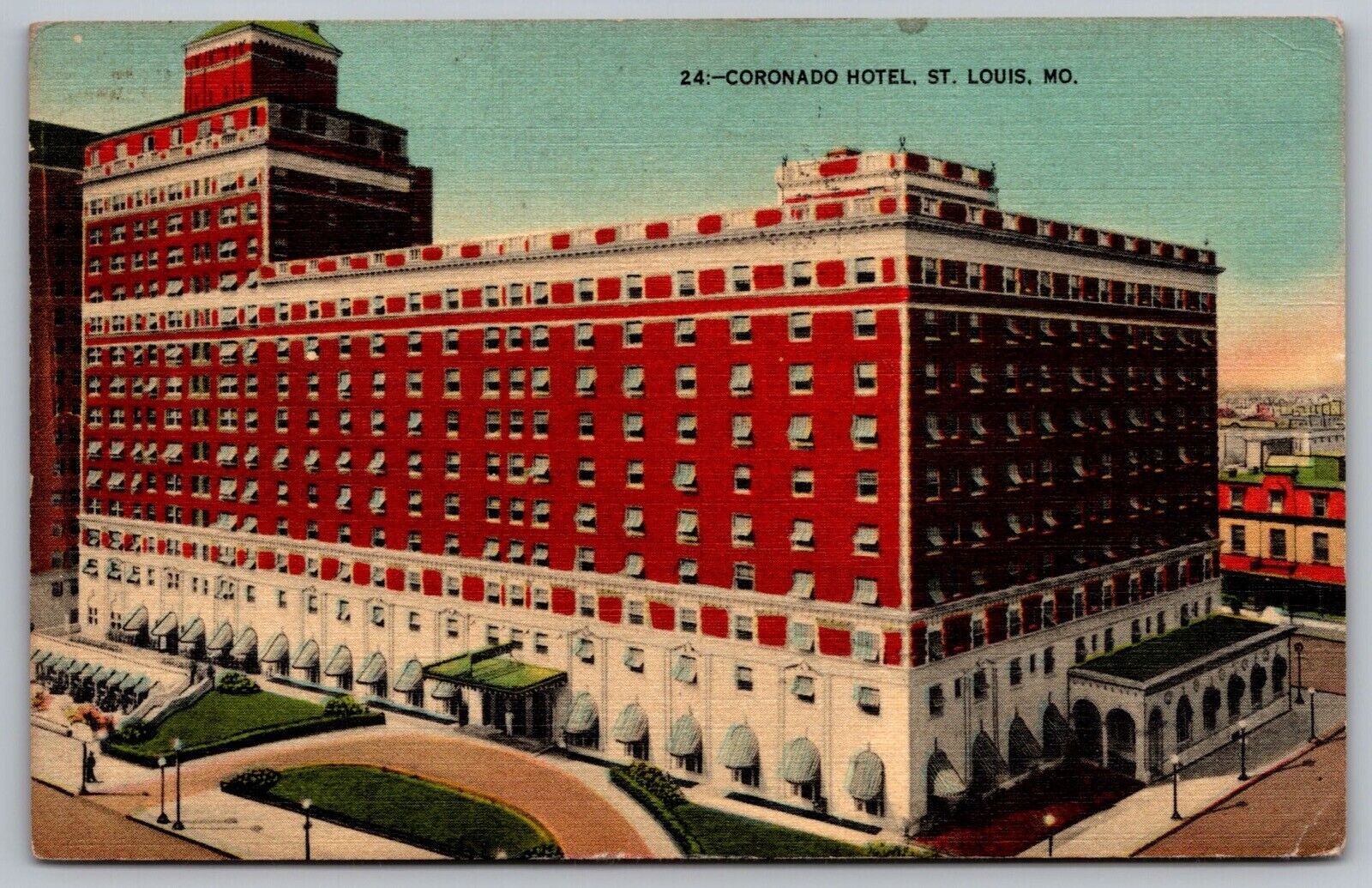 Coronado Hotel Saint Louis Missouri Birds Eye View Motel Linen Cancel Postcard