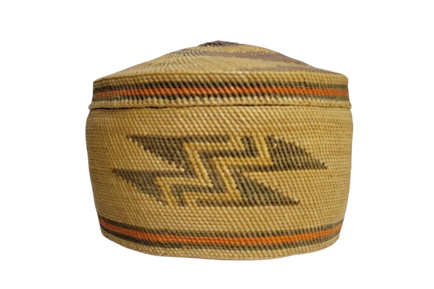 Antique NW Native American Lidded Woven Basket Pictorial Geometric Polychrome 6\
