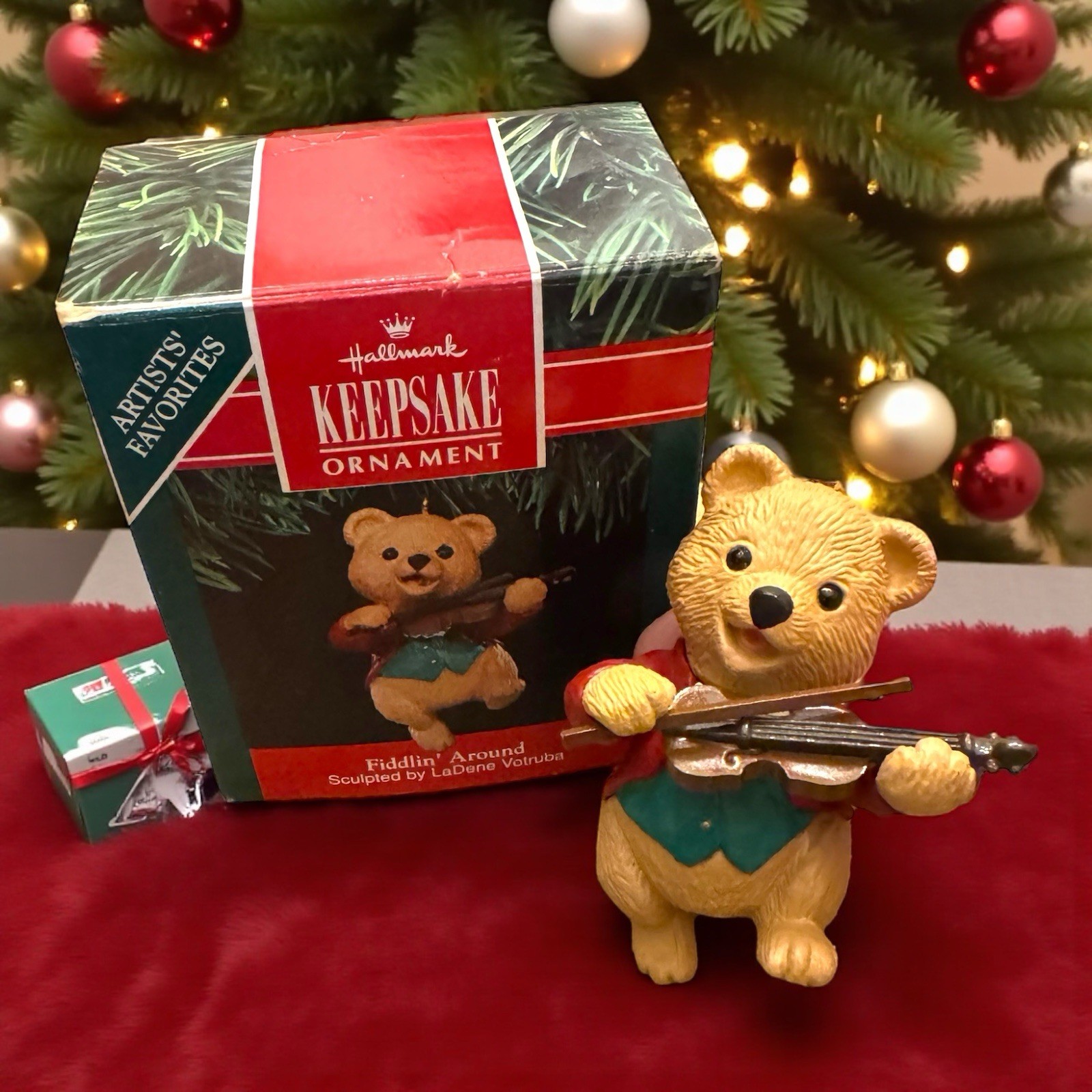 VTG Hallmark Keepsake Fiddlin Bear Ornament Collectible Artist Signed LaDene 91