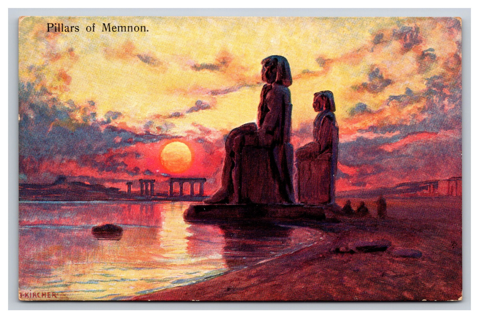 Colossi Of Memnon Statues Of Pharaoh Amenhotep III Egypt, Artist Signed Postcard