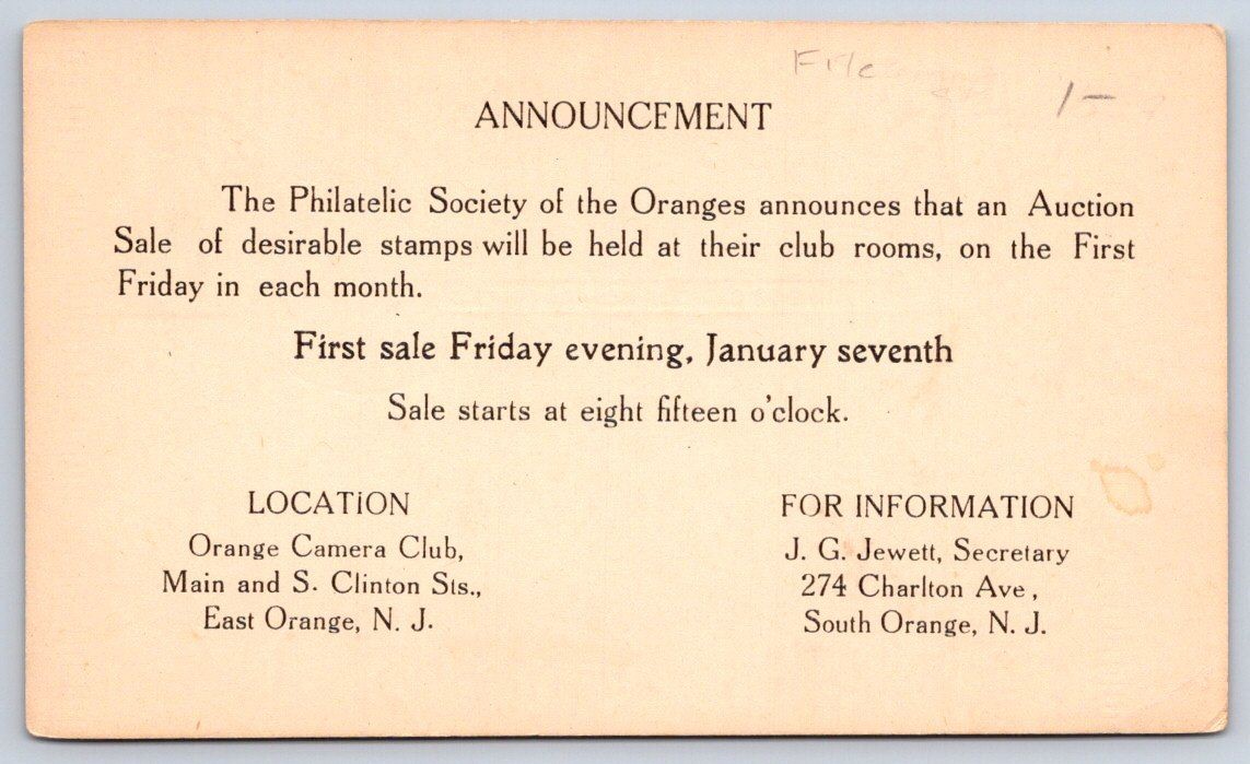Vintage Philatelic Society Stamp Auction Sale Announcement 1927