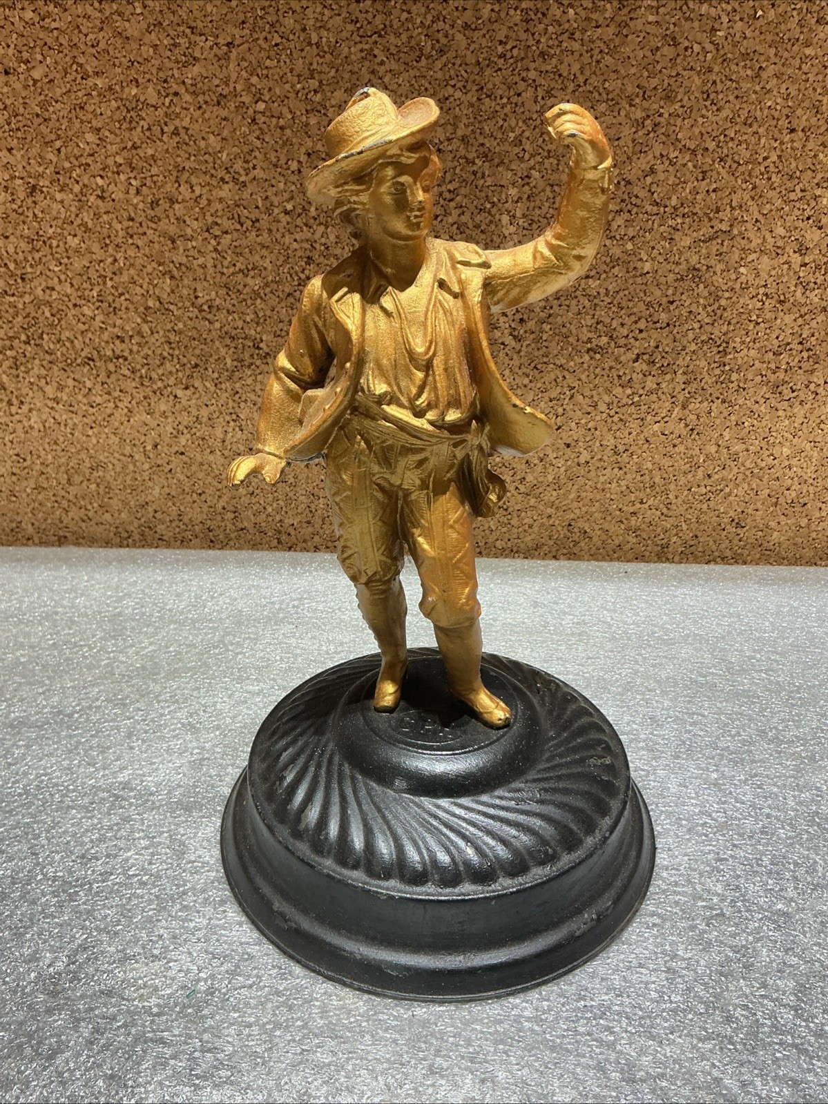 Antique CPF Colossus Pipe Factory Metal Figurine Boy Statue Base Gold Paint 