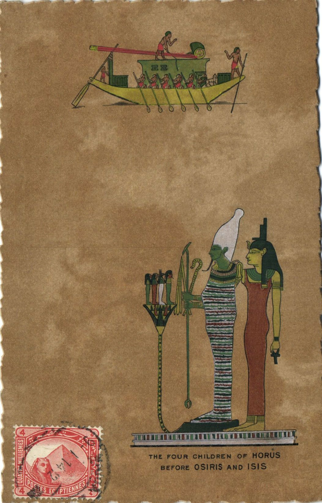 PC EGYPT, 4 CHILDREN OF HORUS BEFORE OSIRIS & ISIS, Vintage Postcard (b32240)