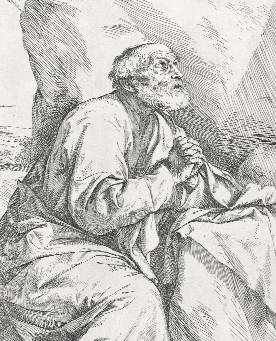 Penitence of Saint Peter in the Desert, 1621 Catholic engraving print