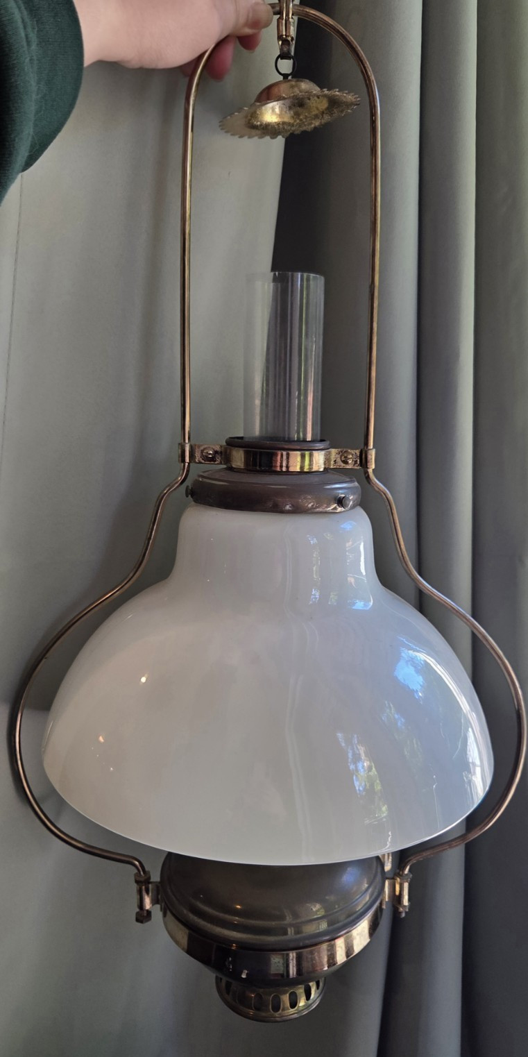 Antique Aladdin Model 6 Kerosene Hanging Lamp Milk Glass Shade Chimney Parlor Antique Aladdin Model 6 Kerosene Hanging Lamp Milk Glass Shade Chimney Parlor