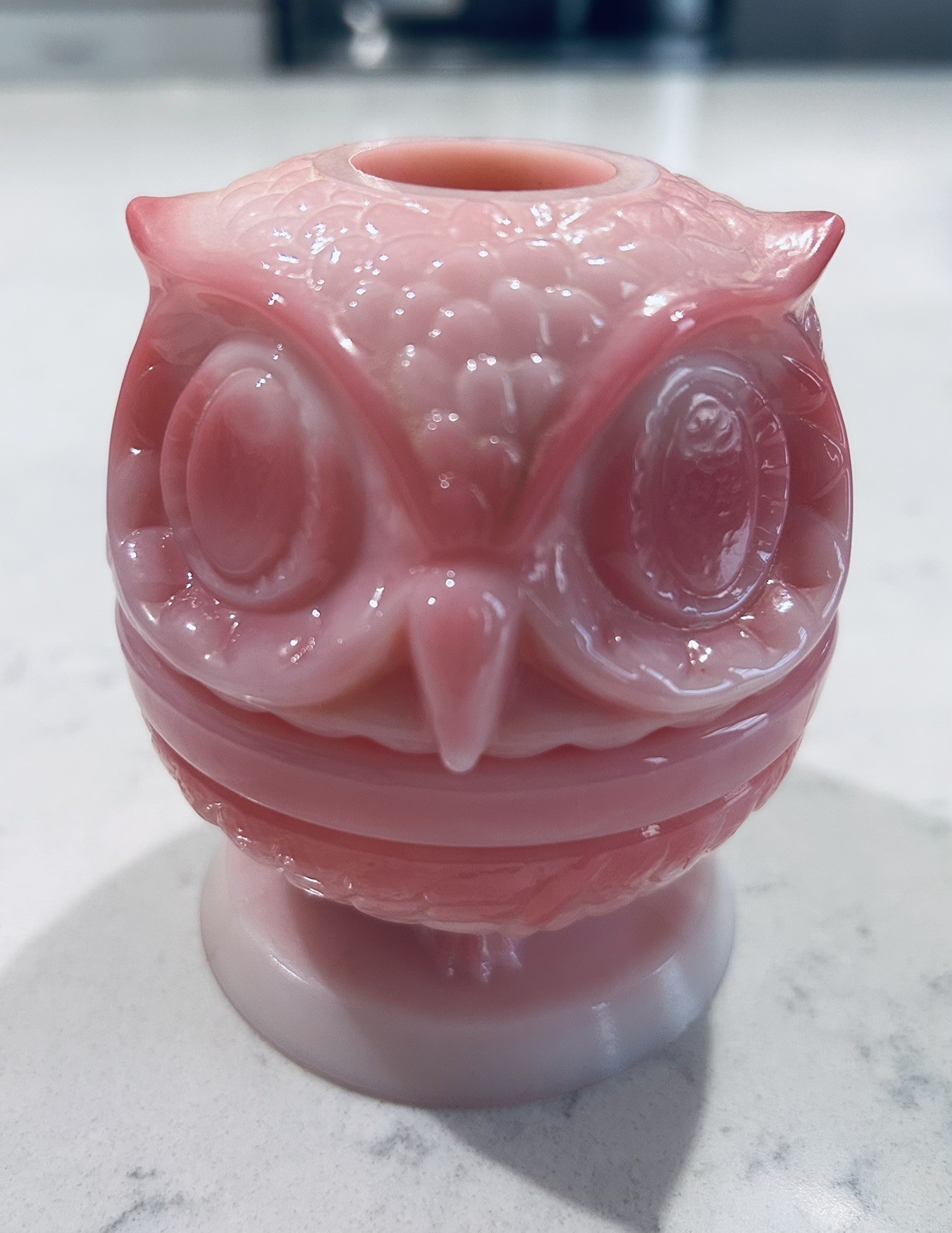Vintage Fenton Rosalene Glossy Pink Slag Owl Fairy Lamp Feathers Rare 2 piece Vintage Fenton Rosalene Glossy Pink Slag Owl Fairy Lamp Feathers Rare 2 piece
