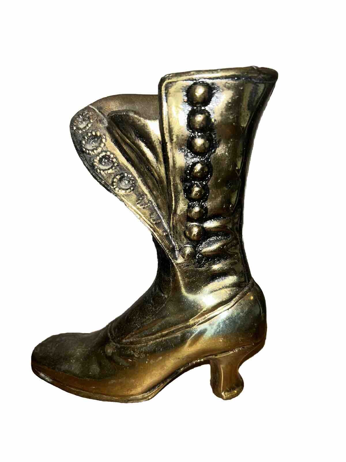 VTG Victorian Button Up Boot Vase Shoe Cast Metal 6.25”T 5”L EMIG 1624
