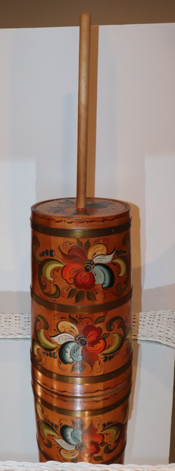 RARE WD BUTTER CHURN W ROSEMALING SIGNED & DATED 1980 BY UNGER ROSEMALING NORWAY