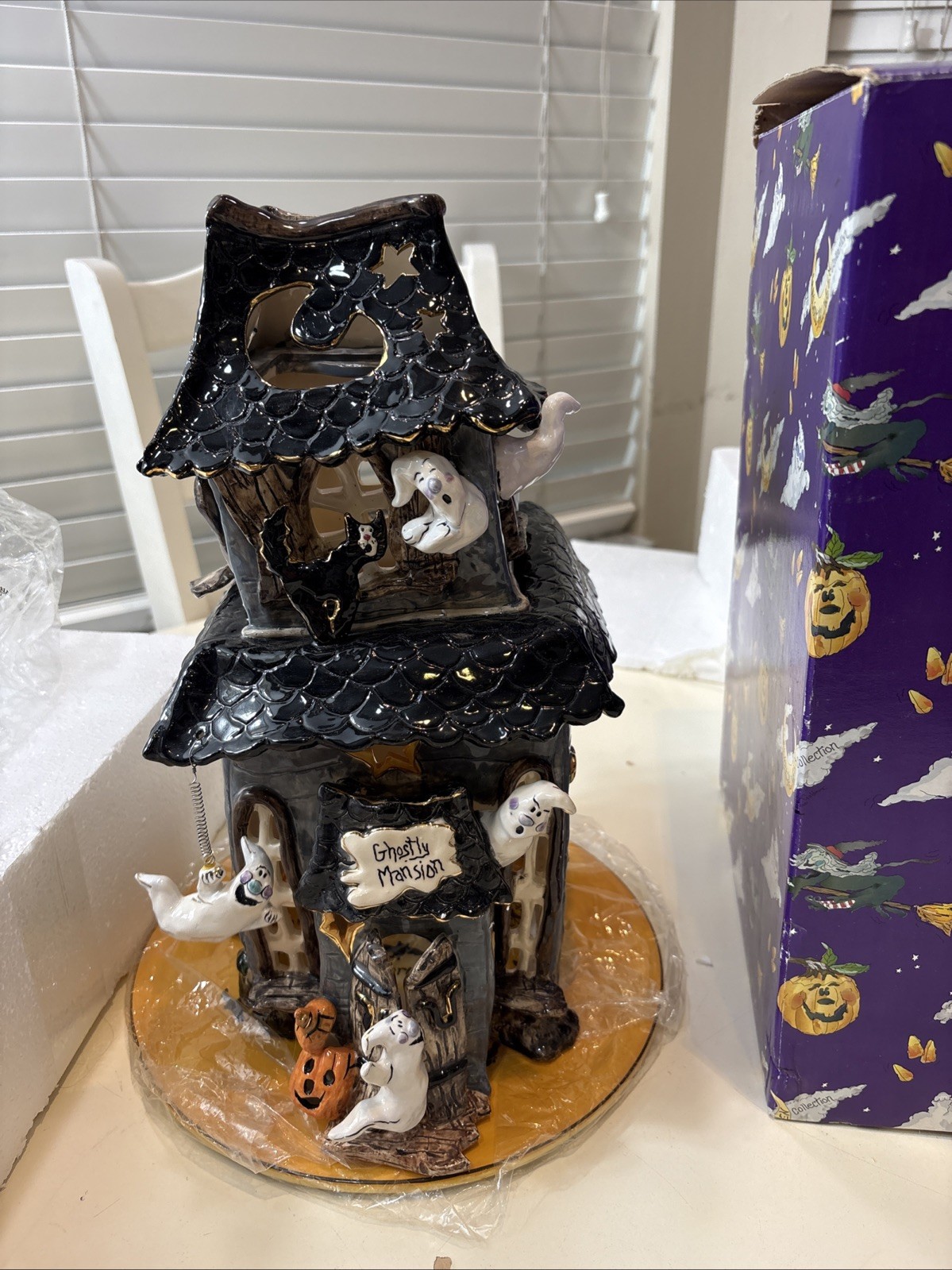 Blue Sky Ceramic 2002 Ghostly Mansion Large Haunted House Halloween Tea Lgt Rare