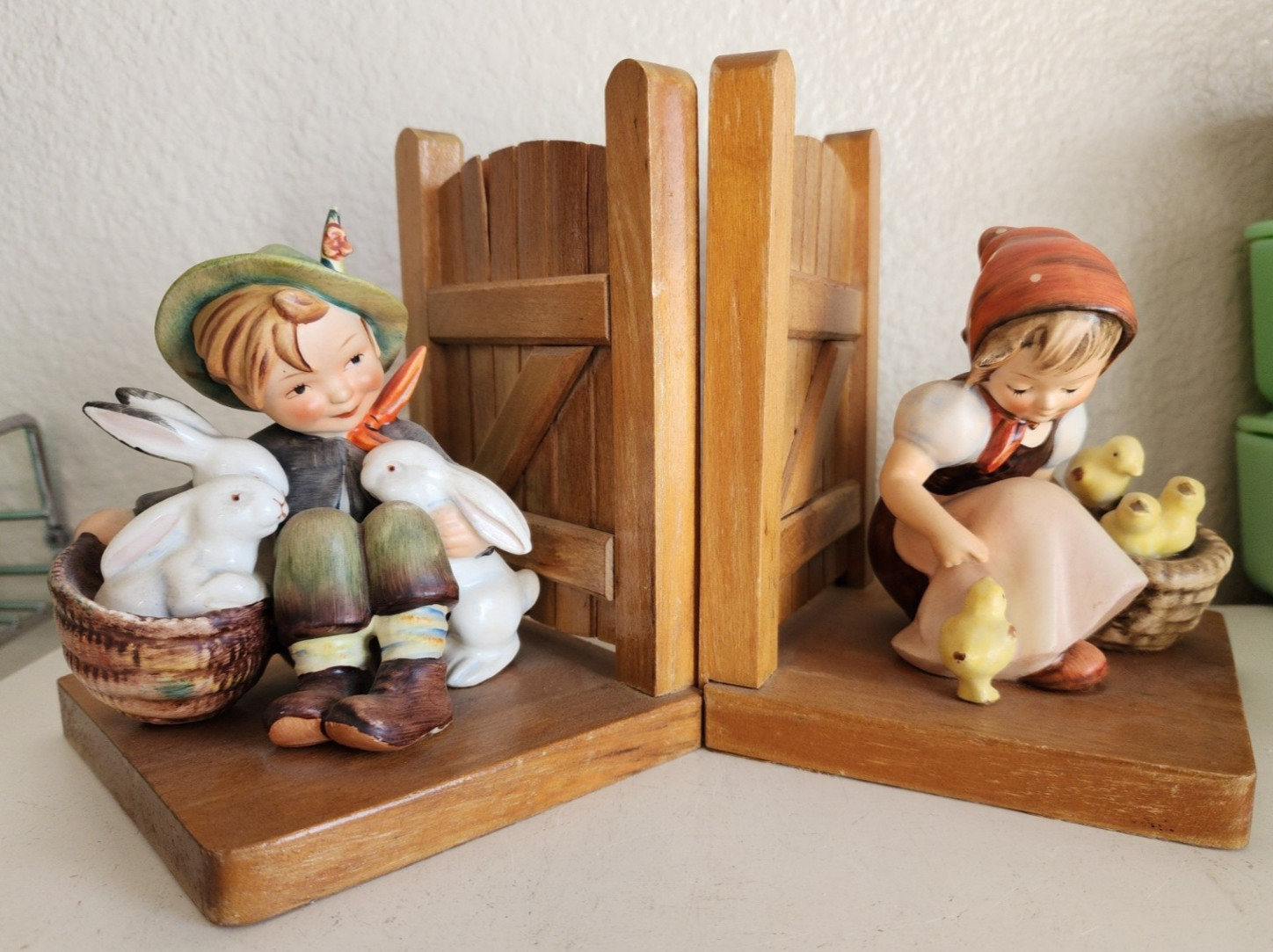 Vintage MJ Hummel 61A 61B Bookends Figurines Boy with Rabbits & Girl with Chicks Vintage MJ Hummel 61A 61B Bookends Figurines Boy with Rabbits & Girl with Chicks
