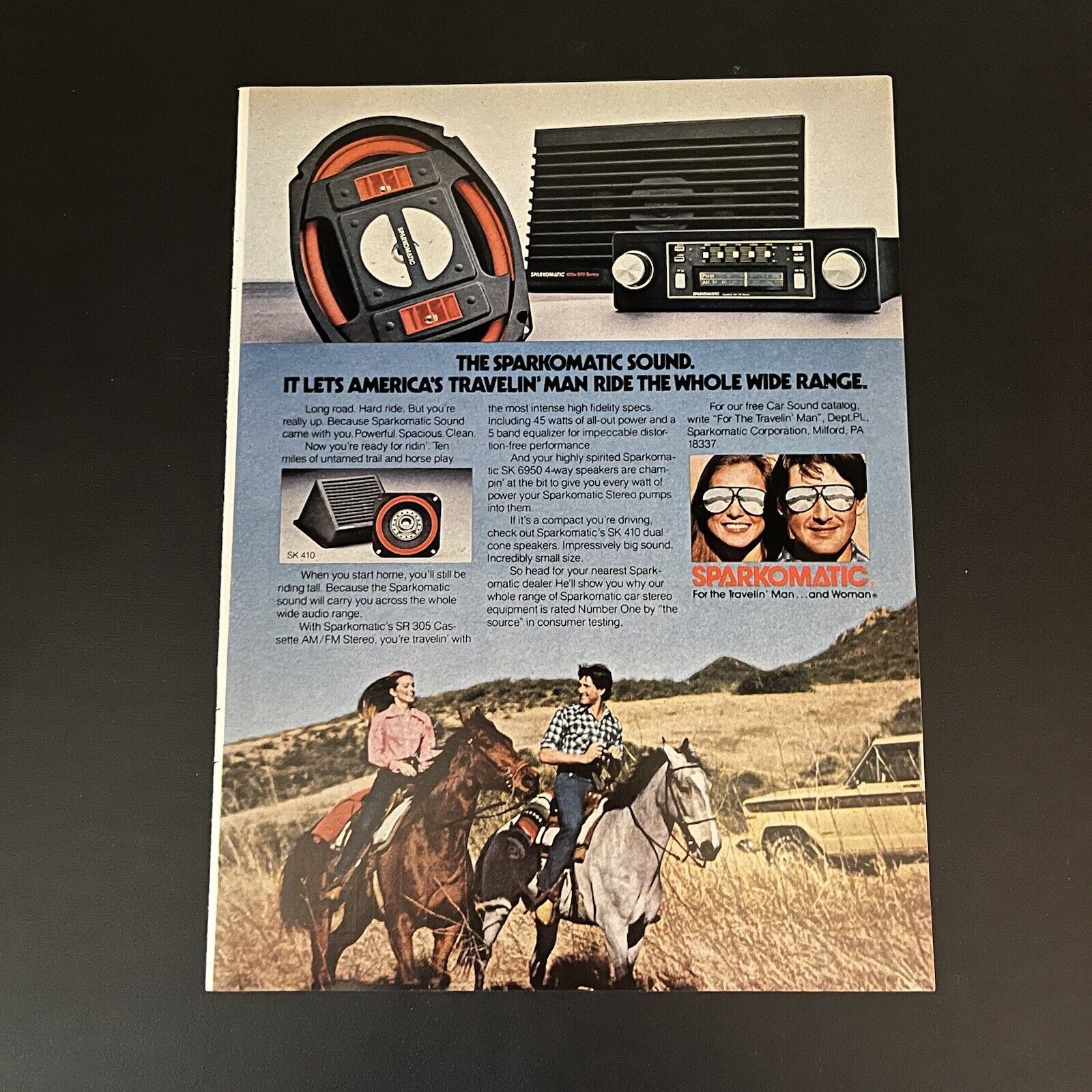 1981 Sparkomatic Car Radio Print Ad Original Wide Open America’s Travelin’ Man