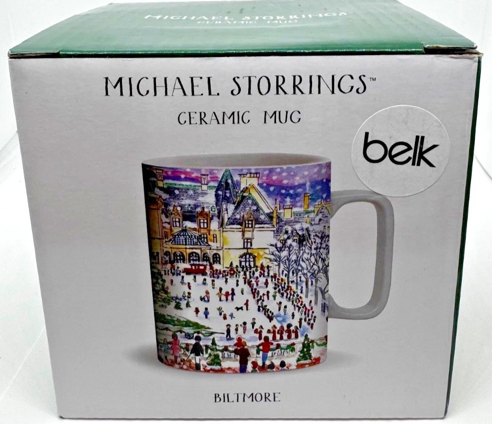 Michael Storrings Biltmore Christmas Ceramic Mug Belk Snow Scene Boxed Michael Storrings Biltmore Christmas Ceramic Mug Belk Snow Scene Boxed