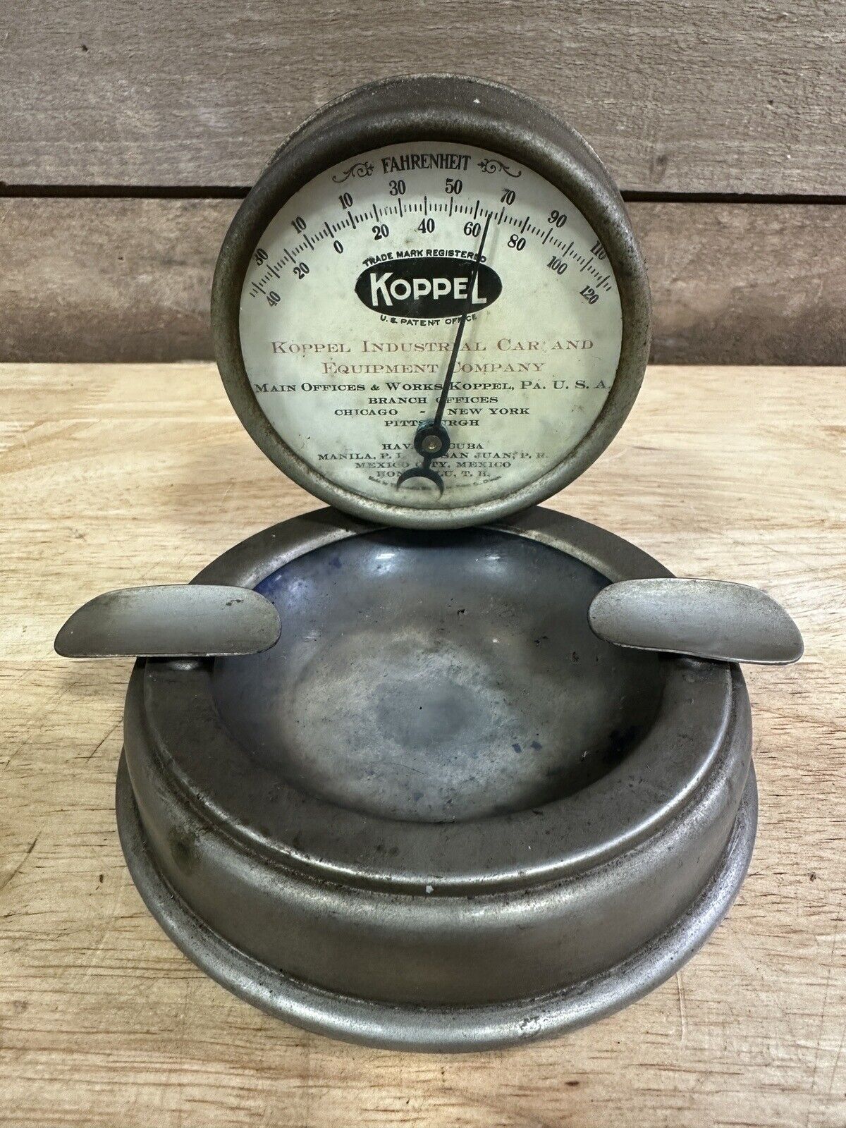 Vintage Koppel Industrial Car And Equipment Company Ash Tray With Thermometer Ad