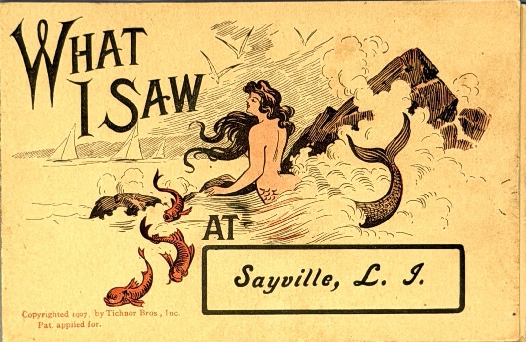 Sayville Long Island Rare Antique Fold Out Postcard c1902 Mermaid Tichnor Bros