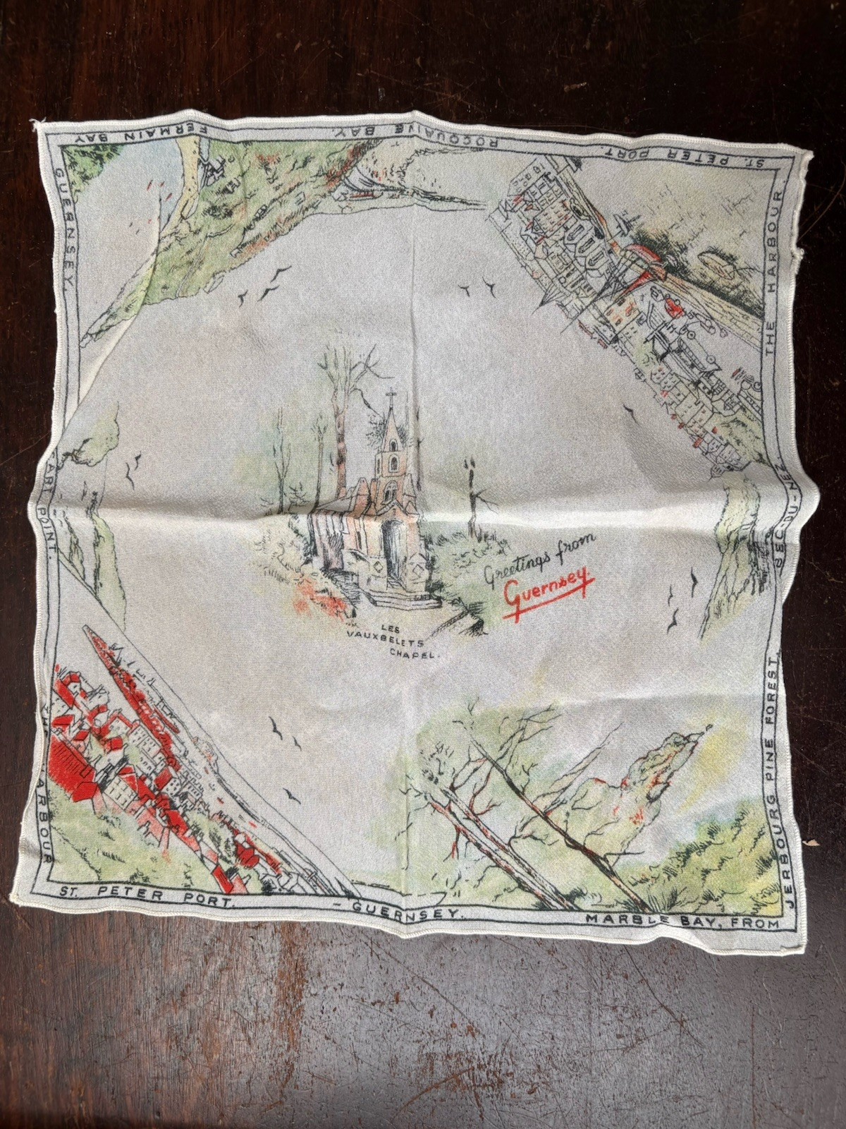 Vtg Guernsey British Island Printed Souvenir Linen Handkerchief