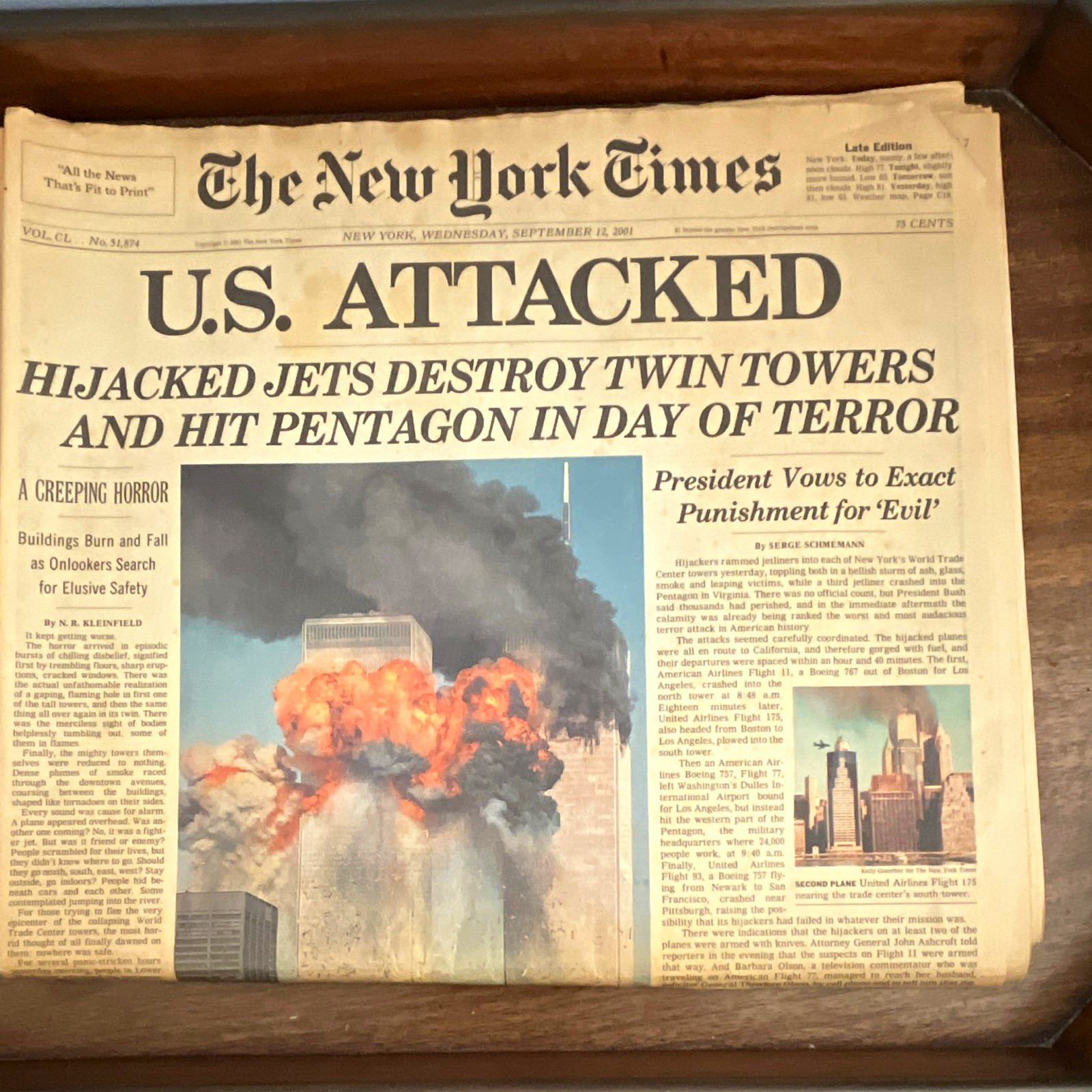 The New York Times Sept 12, 2001 Late Edition Newspaper \