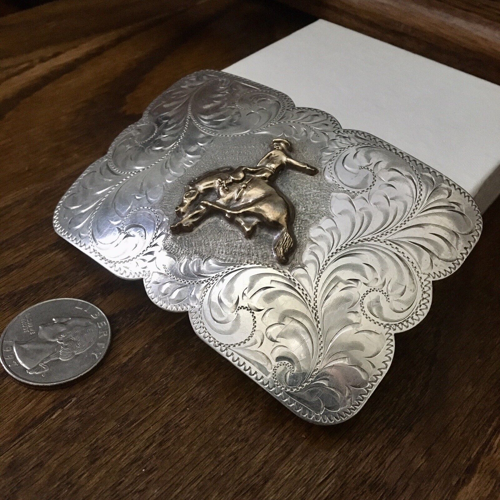 STERLING SILVER BUCKING BRONC & RIDER RODEO BUCKLE BY BOYD RENO 3 3/4\