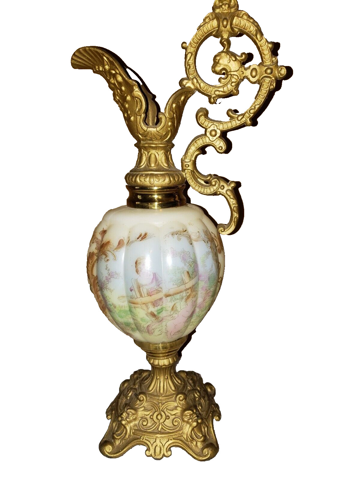 Antique Wavecrest Mantle Ewer Scenic Satin Glass Dragon Gothic Face 15\